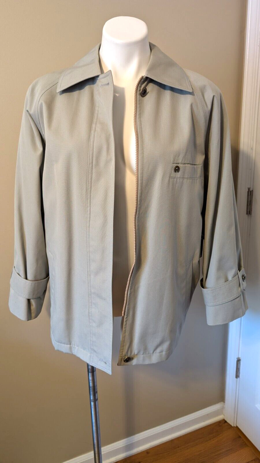 Vtg 80s ETIENNE AIGNER Wool Lined Sage Cotton Blend Zip Jacket Coat Size 6 Reg