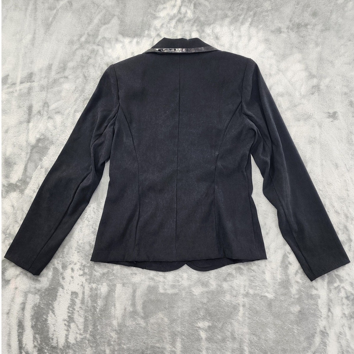 Vintage Elementz Blazer Womens S Black Faux Patent Leather Trim Office Formal