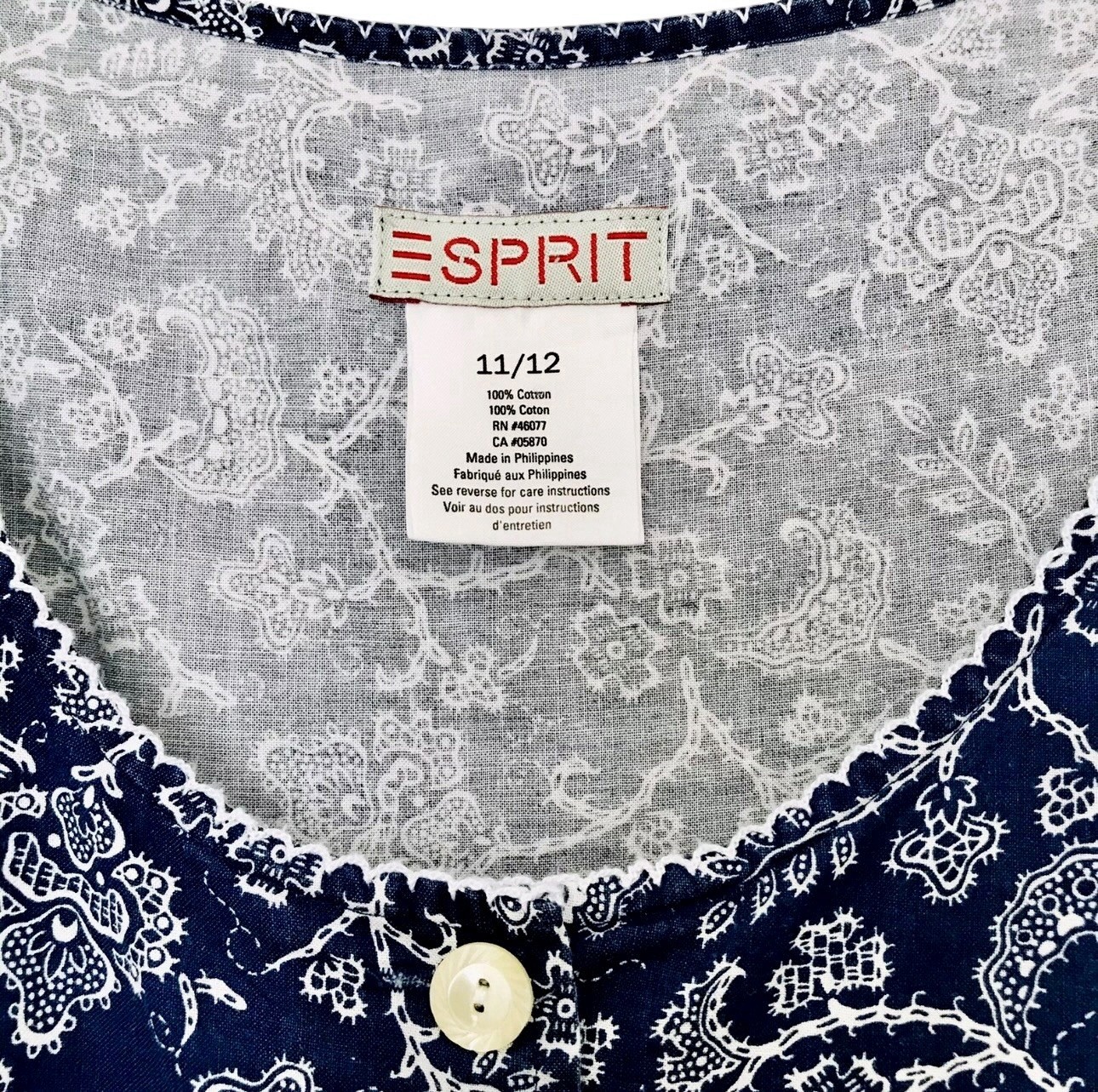 Esprit Vintage 80’s Womens 11/12 Navy White Floral Batik Print Tank Style Dress