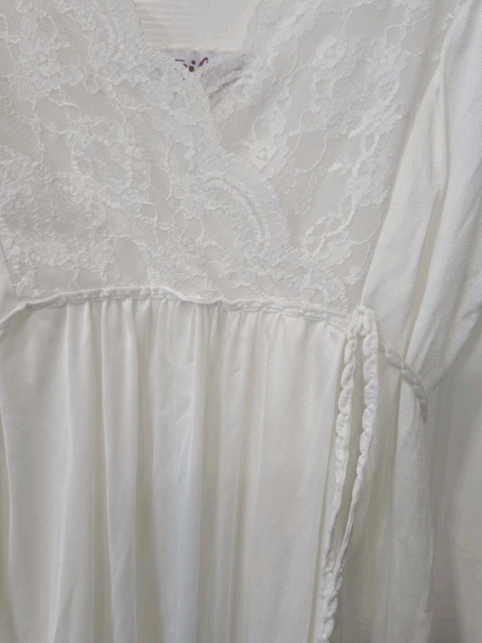 VTG 70’s Gilead White Empire Waist Nightgown Lace Slip Spaghetti Strap Sz Small