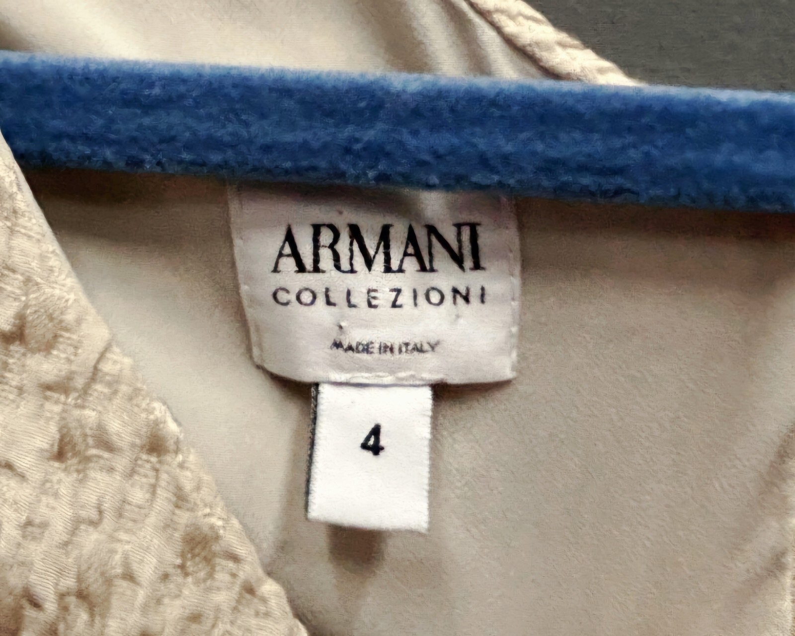Vintage Armani, flocked beige cocktail dress, lined, cotton/silk. Size 4