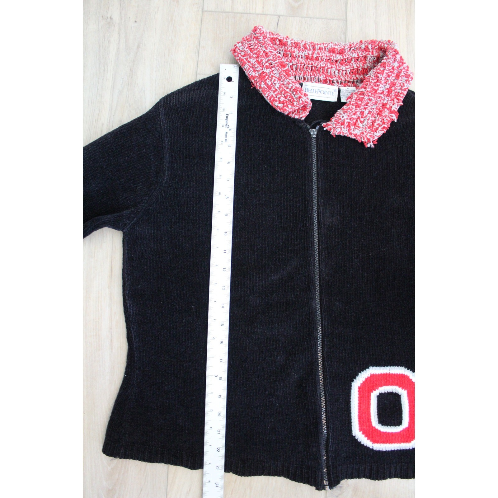 VTG Belle Pointe Ohio State Buckeyes Zip Chenille Sweater Black Red XL