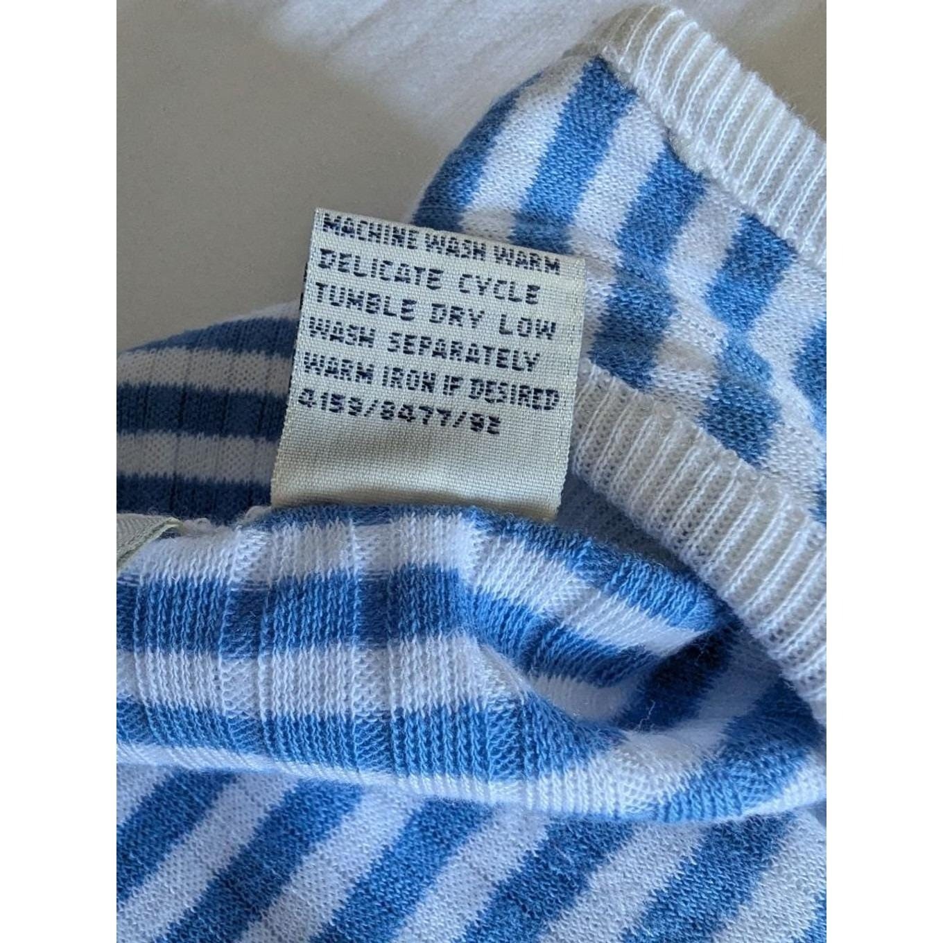 Vtg Blue & White Striped Ribbed Button Front Drop Waist Midi Dress Nautical Sm