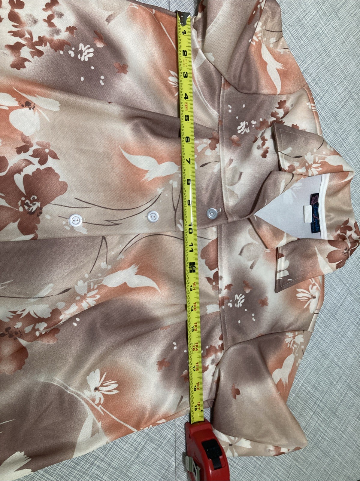 VTG 1970s Spoolworks Peach Floral Smock Tunic Shirt Utility Pockets S USA Retro