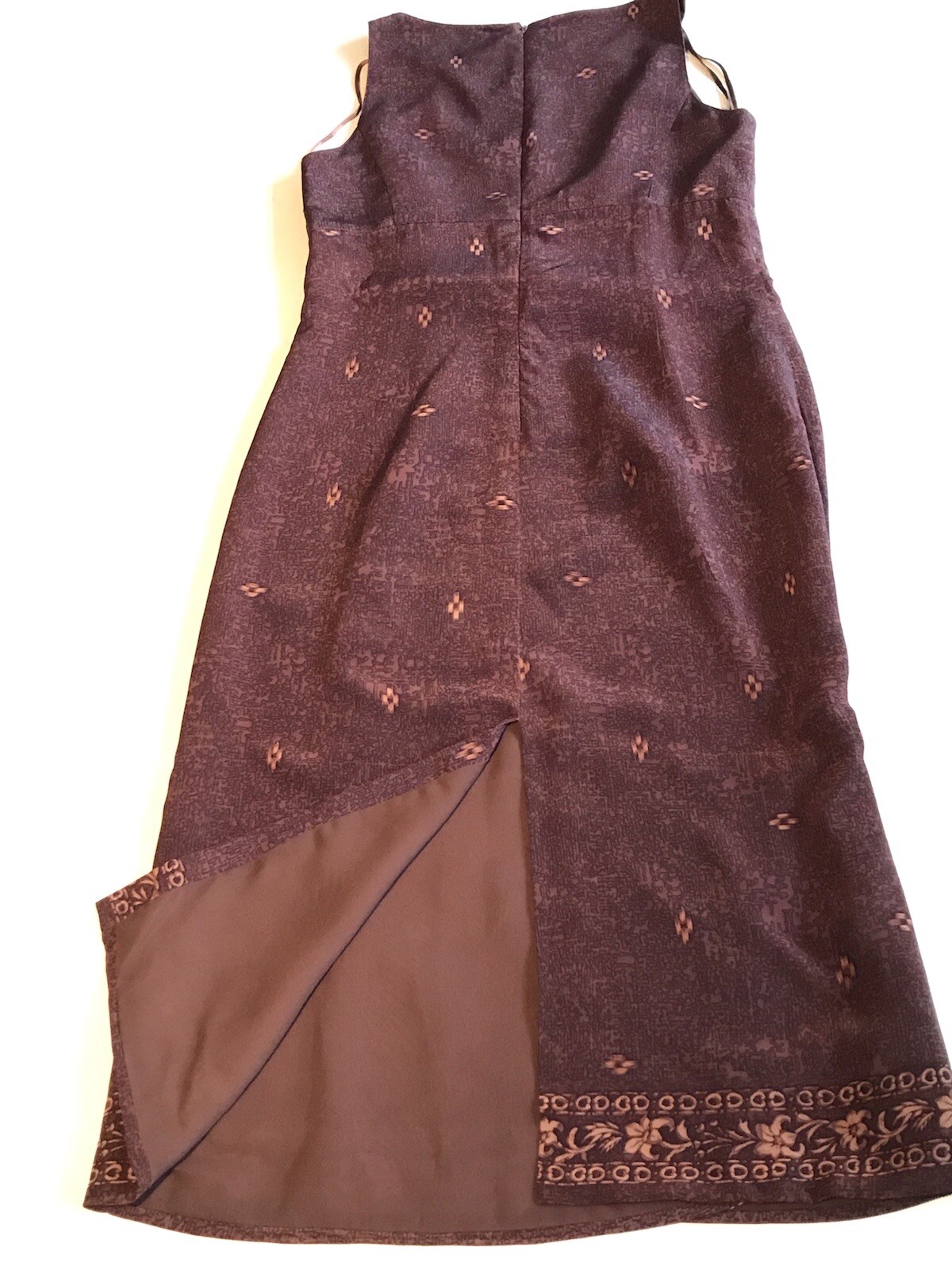 Vintage Kay Unger Brown Print SilkSleeveless Long Dress Sz 10 pre-owned