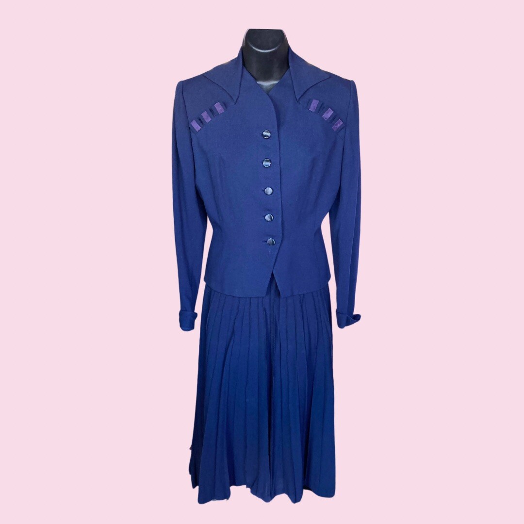 NEW LOOK Inspired 1940’s Navy Blue Skirt Blazer Set by Gilbert Originals