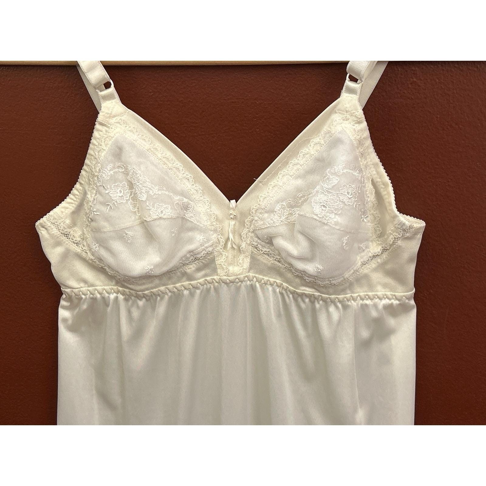 Vintage Japanese Built in Bra Full Slip Dress Coquette Romantic Cottagecore Lace