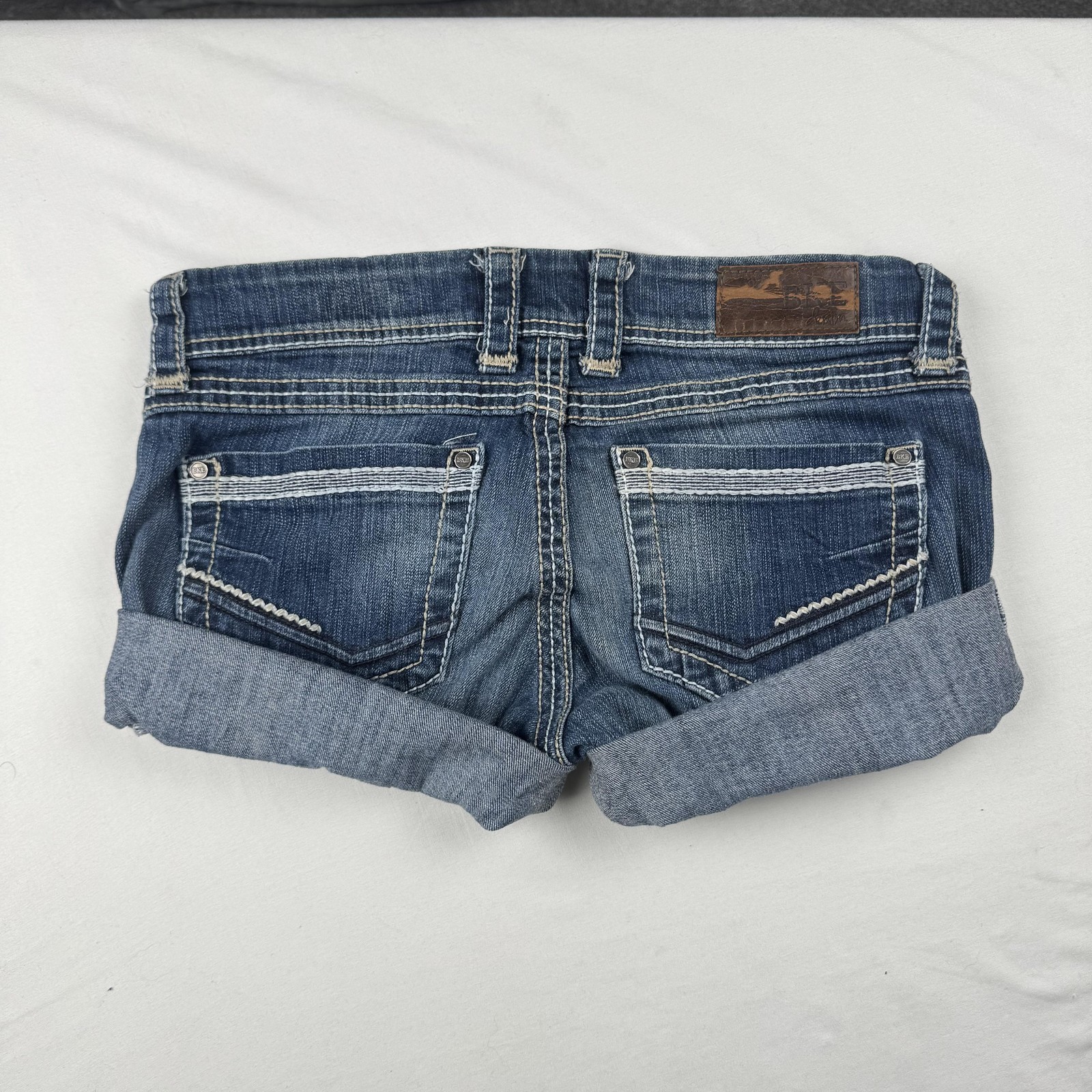 BKE Denim Shorts Womens 28 Blue Rolled Cuff Contrast Stitch Pockets Casual