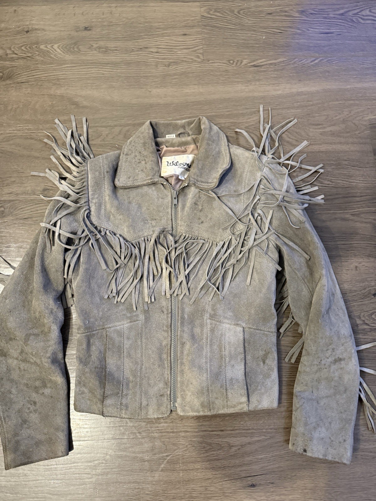 VTG 80s Wilson’s Leather Gray Suede Fringe Jacket Size 8