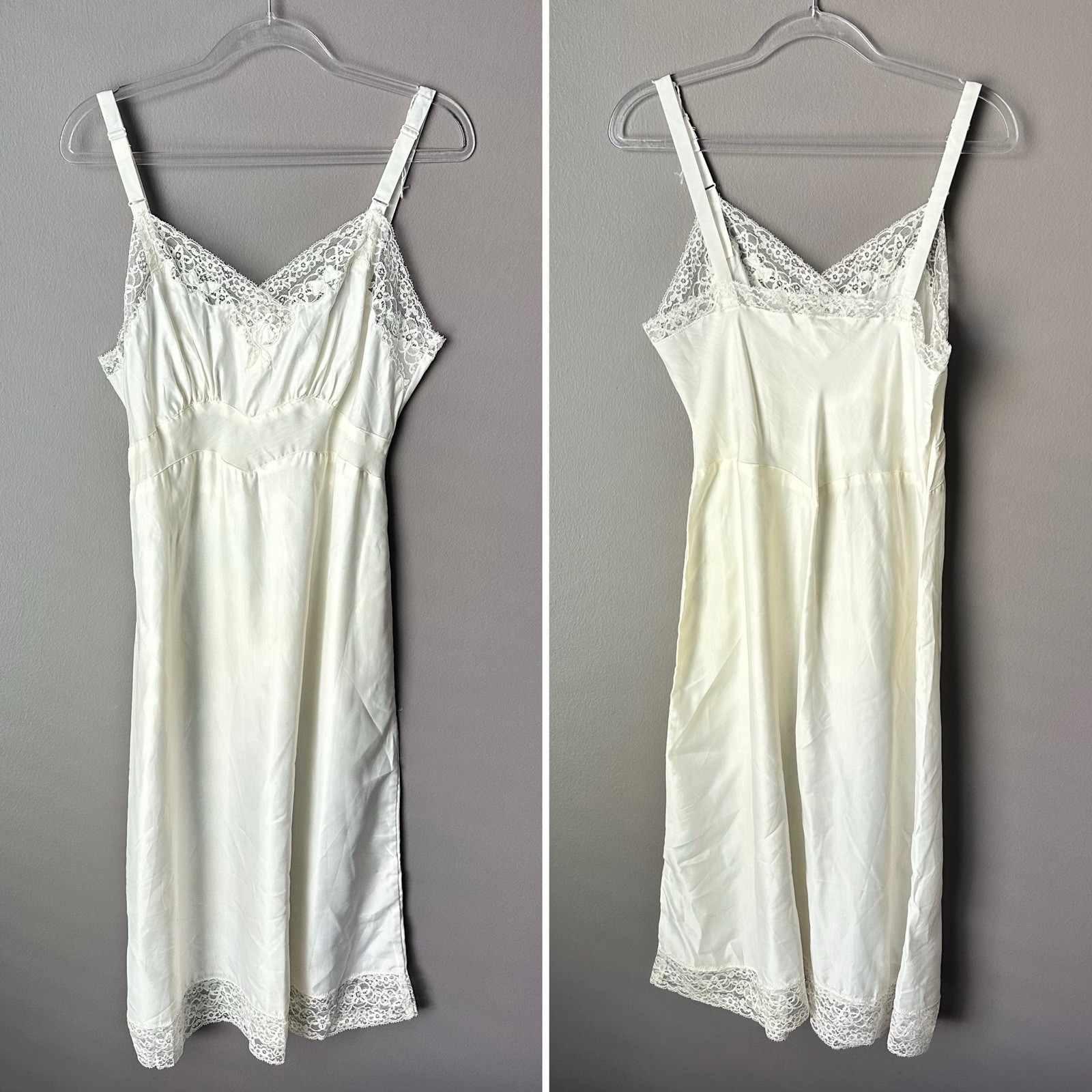 Vintage Gilead Full Slip Lingerie Womens Size 36 Ivory Lace Honey Blend Satin