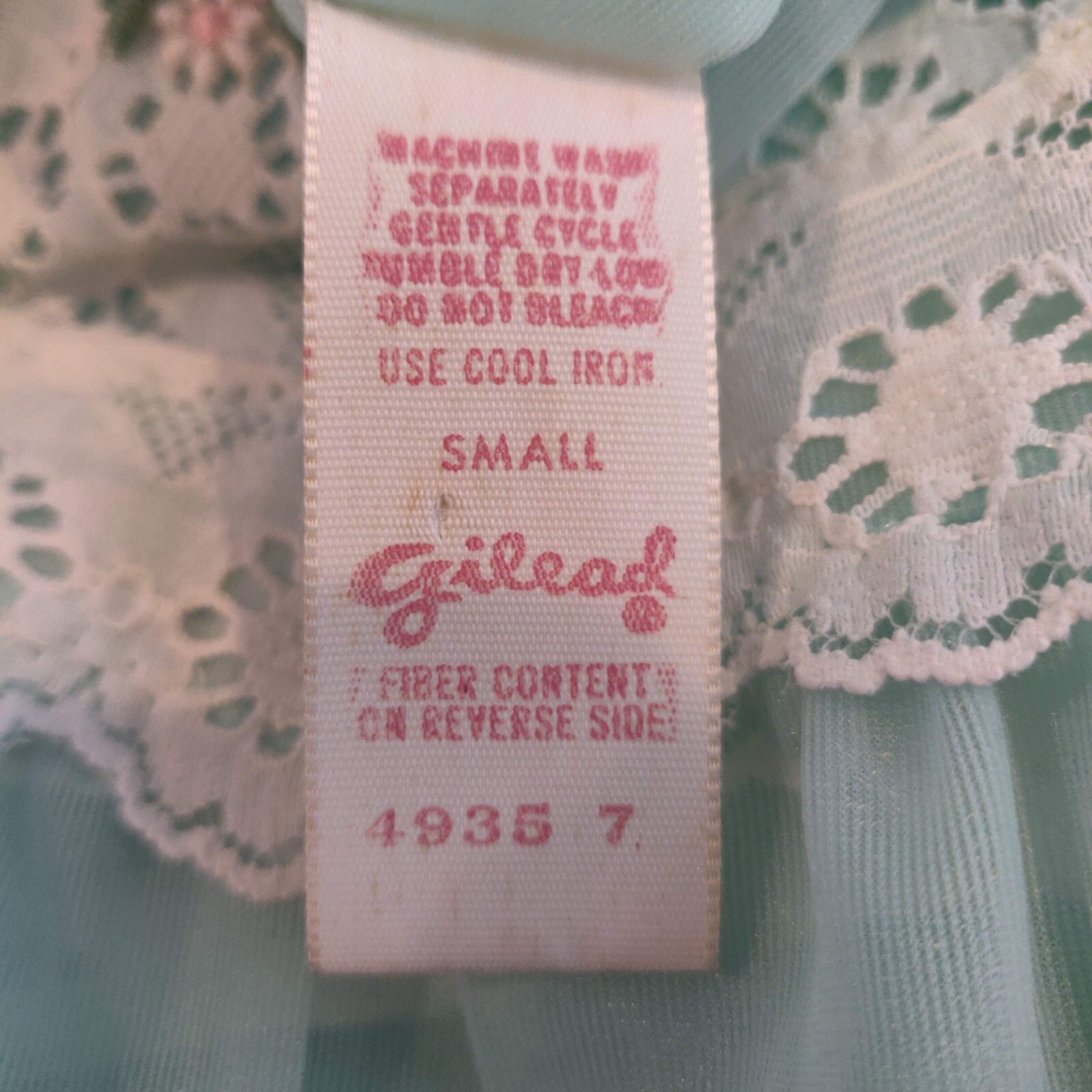 Gilead Womens Vtg Mint Green Lace 1/4 Button Lightweight Semi Sheer Nylon Robe S