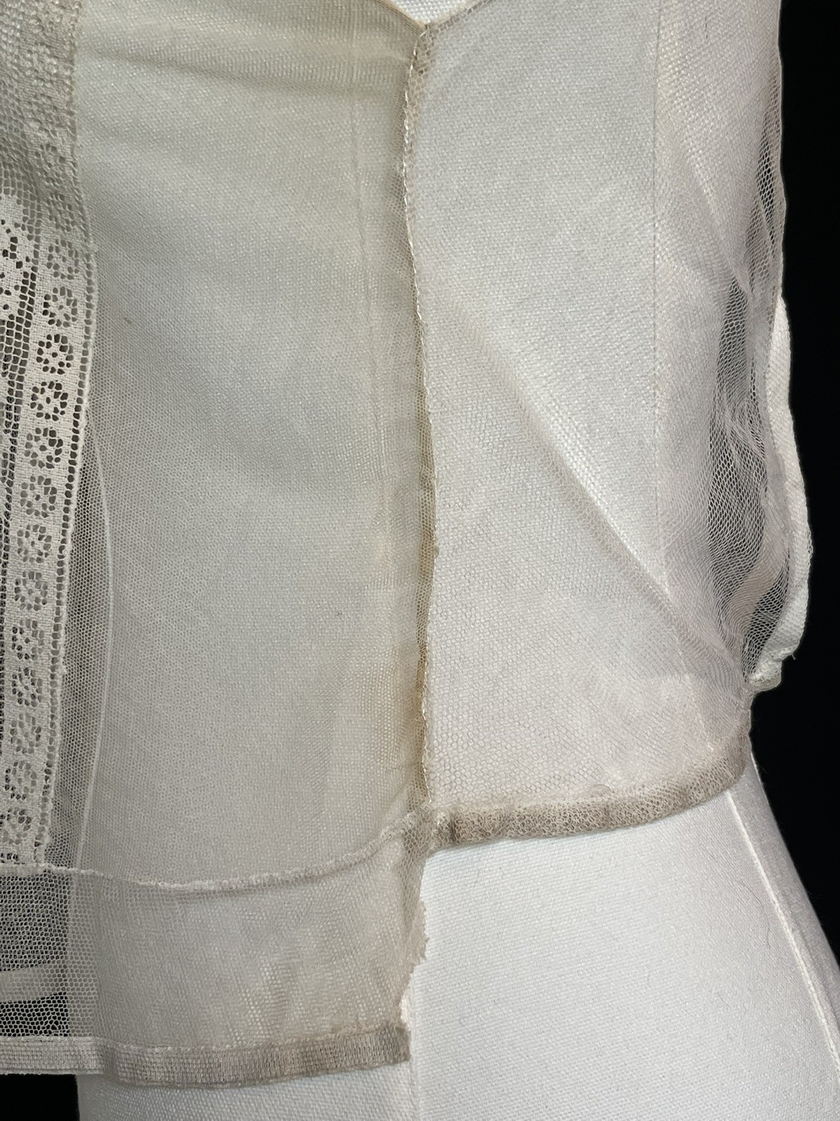 Antique Edwardian Sheer Net Camisole Lingerie Filet Lace French Knots Tulle S