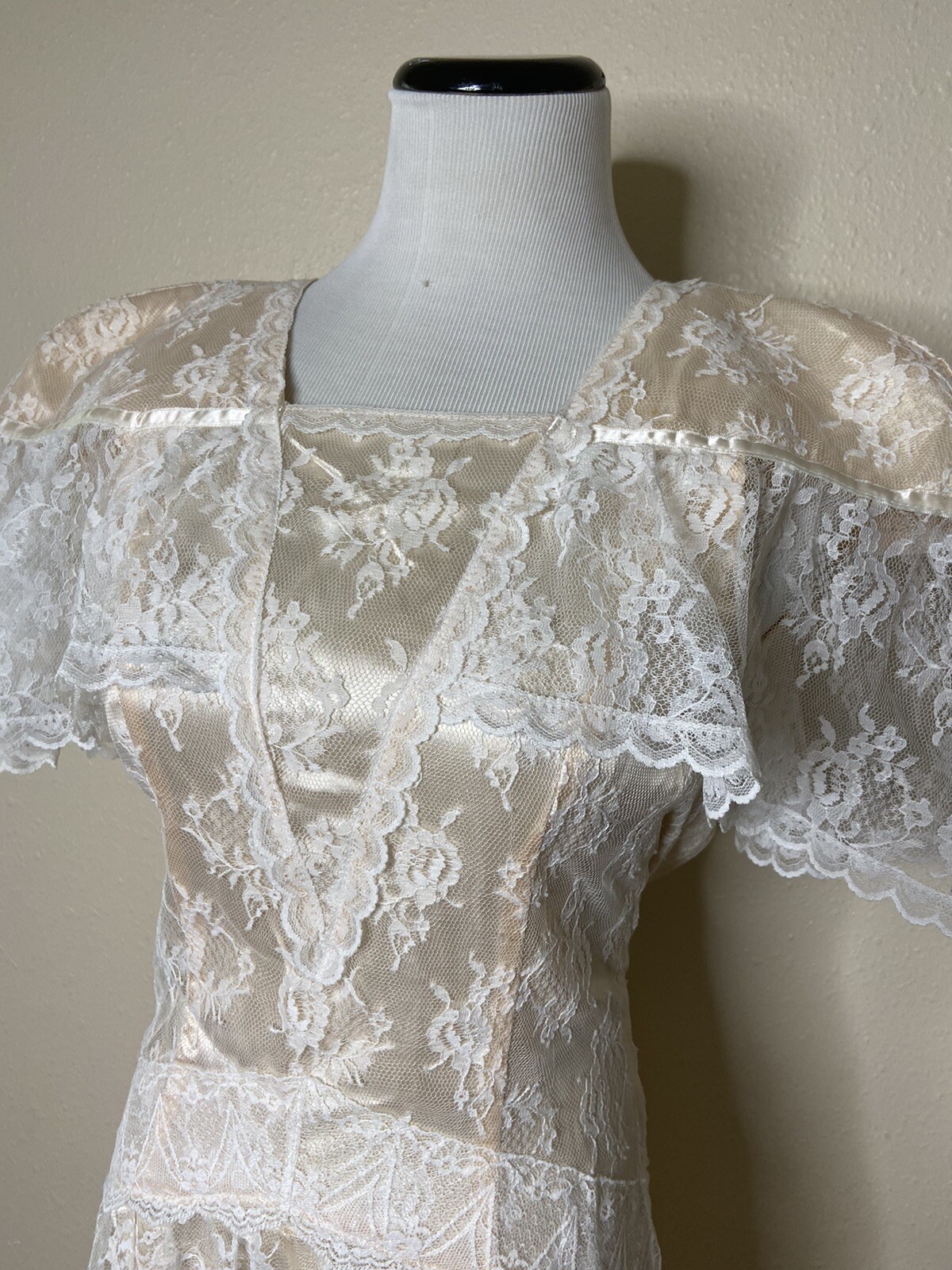 Jessica McClintock Gunne Sax Champagne White Lace Drop Waist Sz 5 Cottagecore