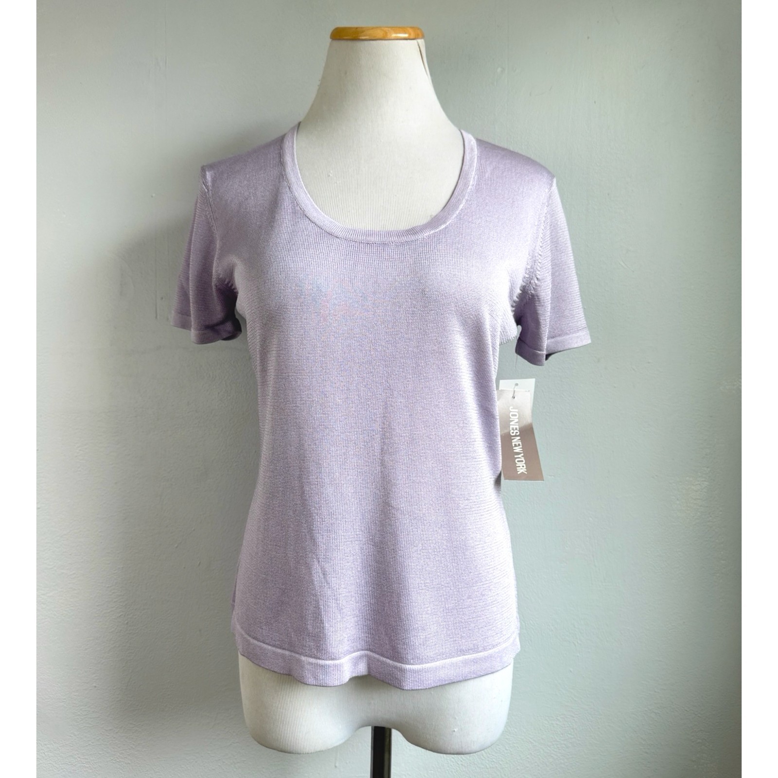 Vintage Lavender Purple Knit Rayon Top Womens Size Small 90s Blouse Shirt Scoop