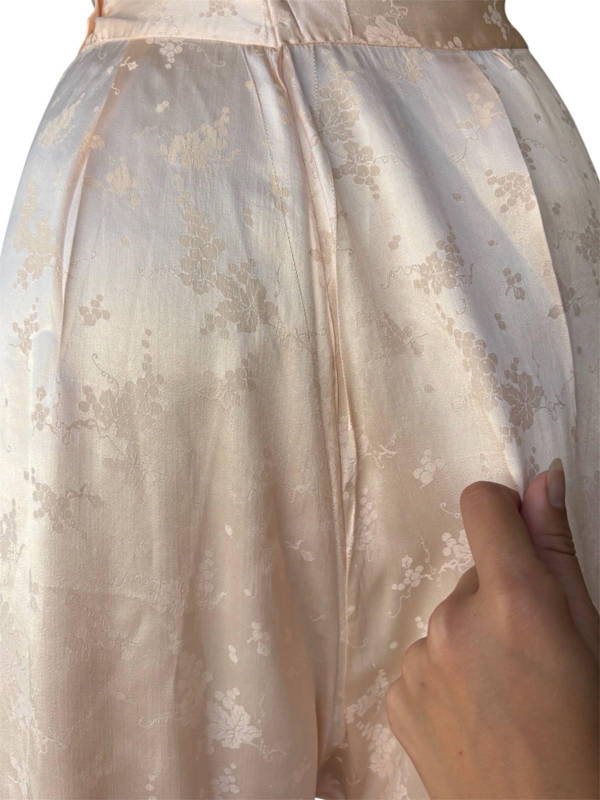 1930s silk jacquard blush pink 3 pc loungewear ensemble bias cut bridal Pajama