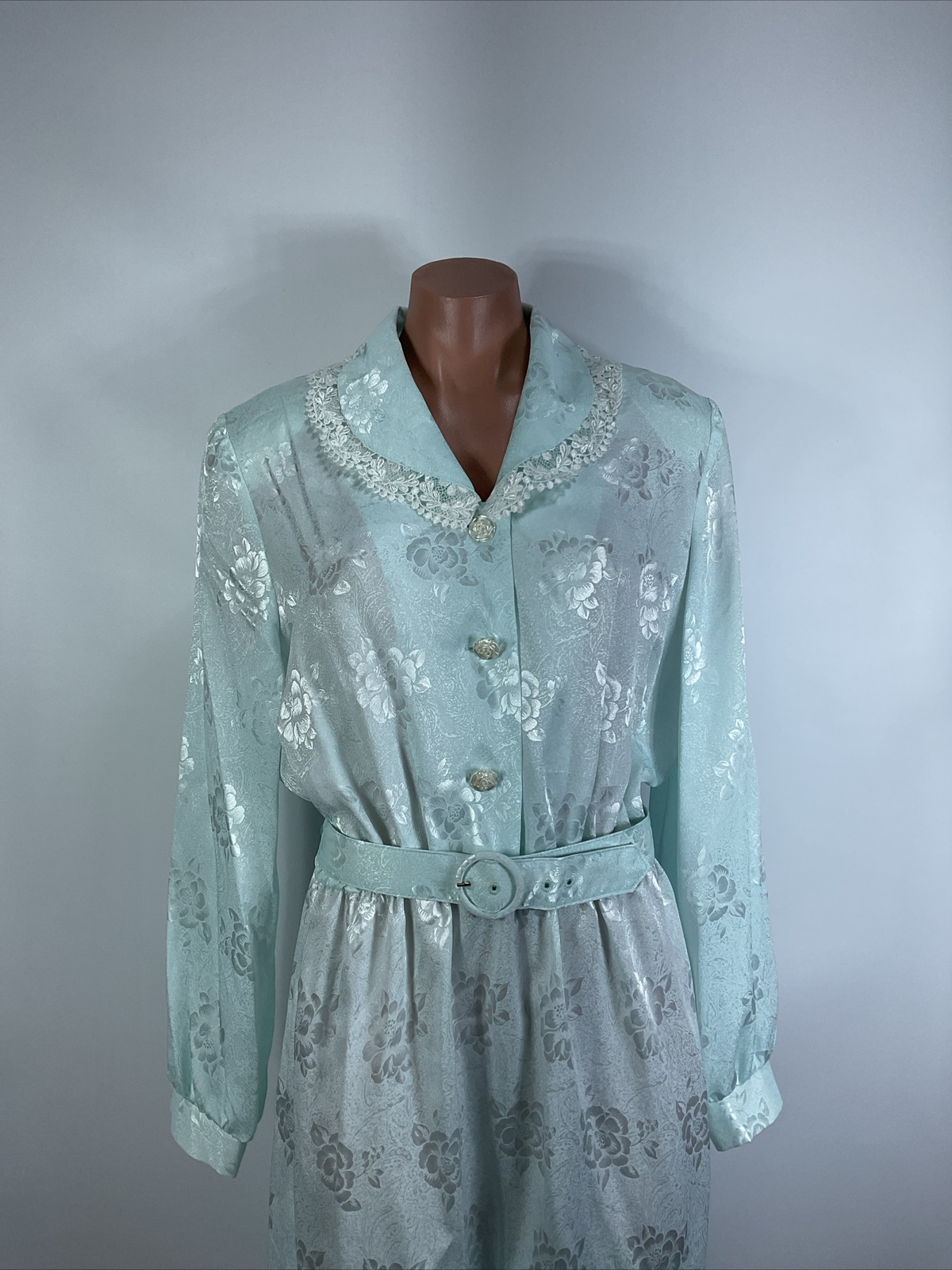 Vintage Victoria Morgan Floral Dress Secretary 80s NOS Belted Shiny Cottagecore