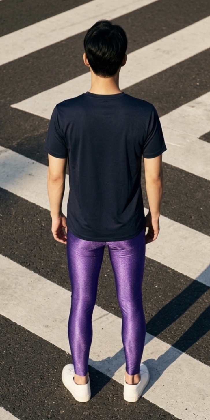 Vintage Purple Satin Shiny Spandex Tight Disco Pants Aerobic Dance High Waist M