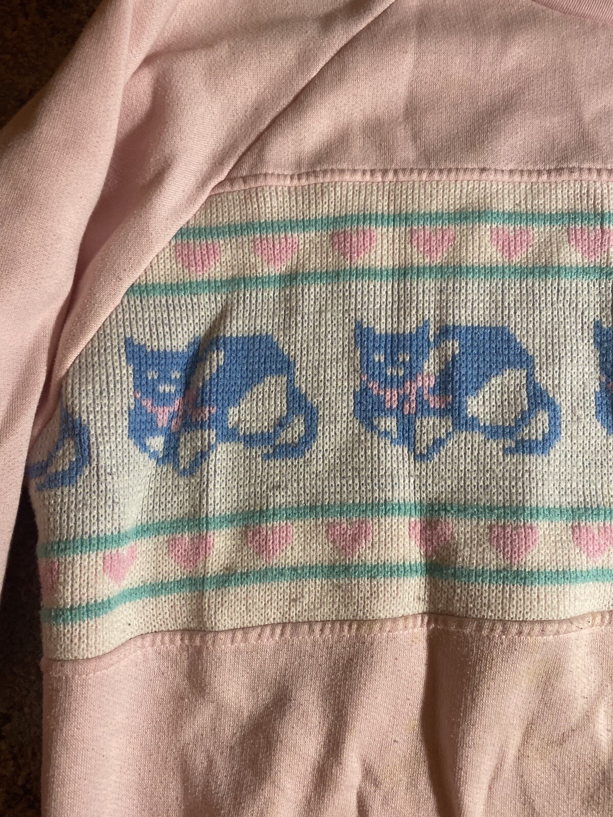 Vintage 90s Bramble Lane Pink Cat Kitten Hearts Grandma Ugly Sweatshirt Size 22W