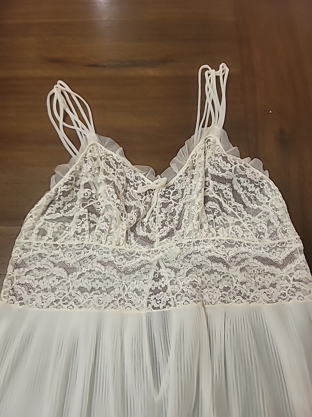 Vintage Full Dress Slip By Rhythm Lingerie Chiffon Crystal Pleats Nylon 34 White