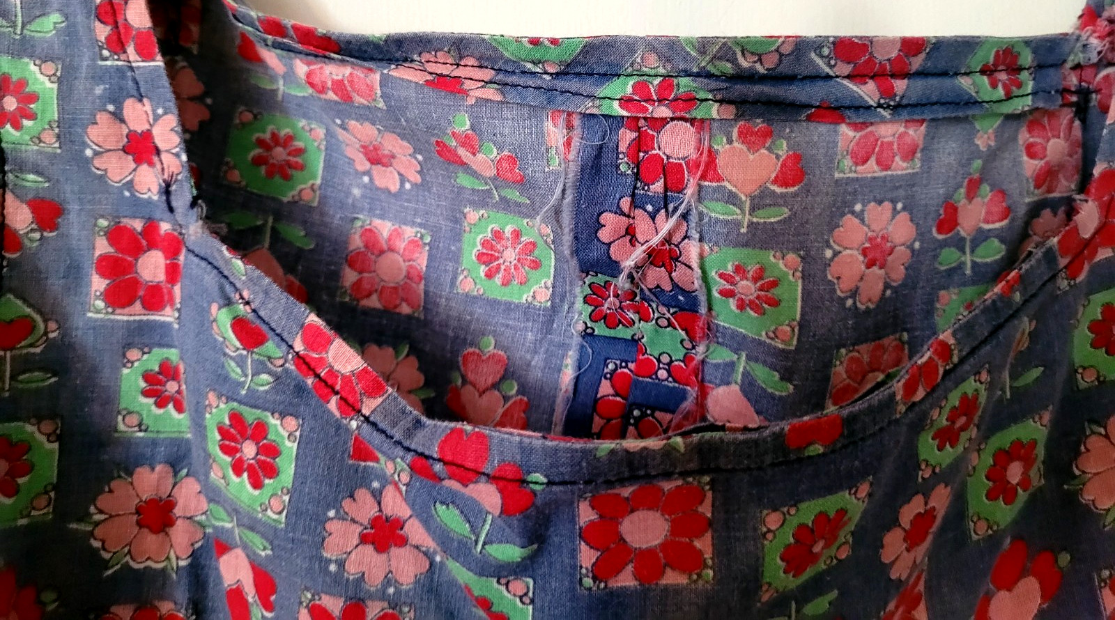 Vtg Maternity Hand Sewn Blue Floral Print Loose Tank Top S/M SZ 10? Unbranded