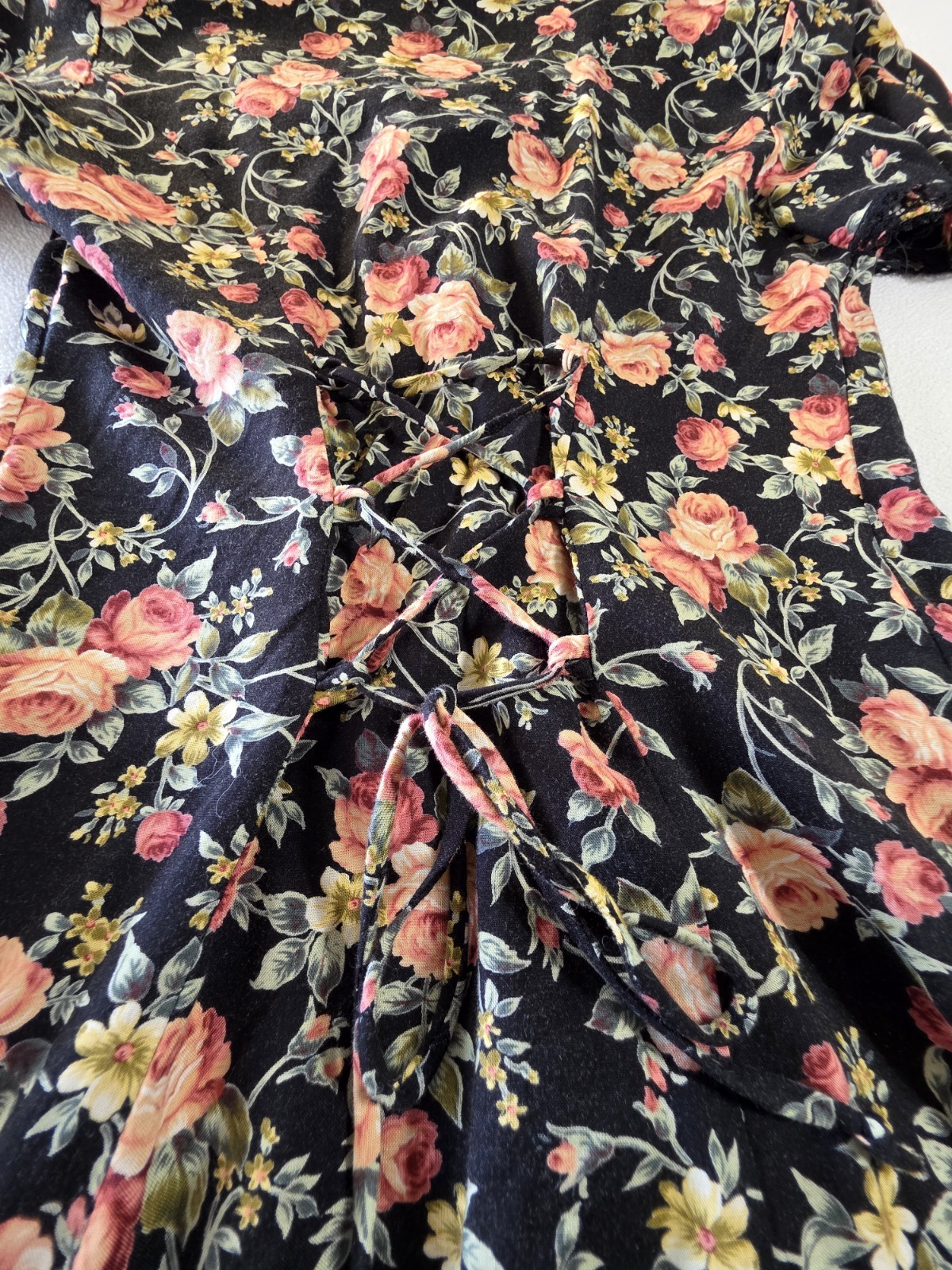 Size XS- Vintage 90s By Choice California Floral Rayon Dress Black Rose Mini