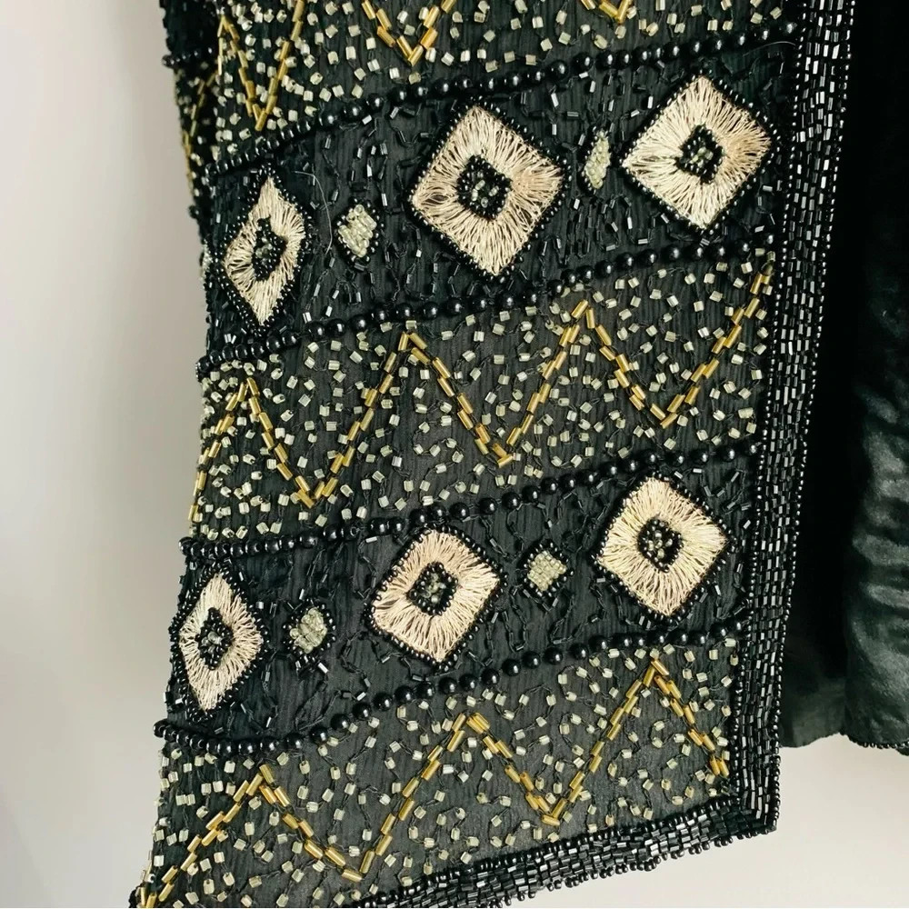 Vintage Silk 'Papell Boutique; Beaded Evening Jacket Black Silver Gold Luxury S