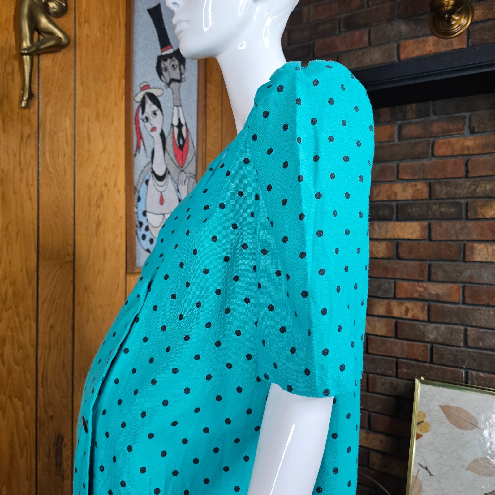 Vtg 80s New Wave Maternity Power Suit Teal Polka Dot Pencil Secretary Dress M/L