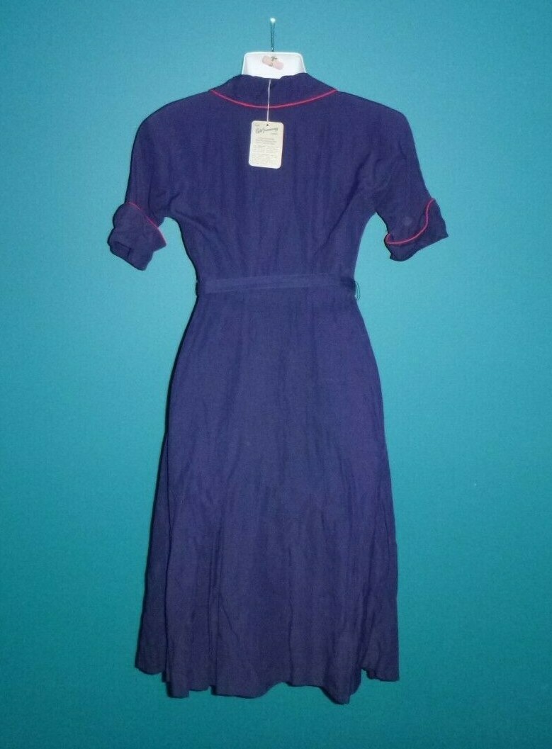 NWT TRUE Vtg 1950’s Dress Blue w/ Red Piping Kate Greenaway Seniorville XSmall
