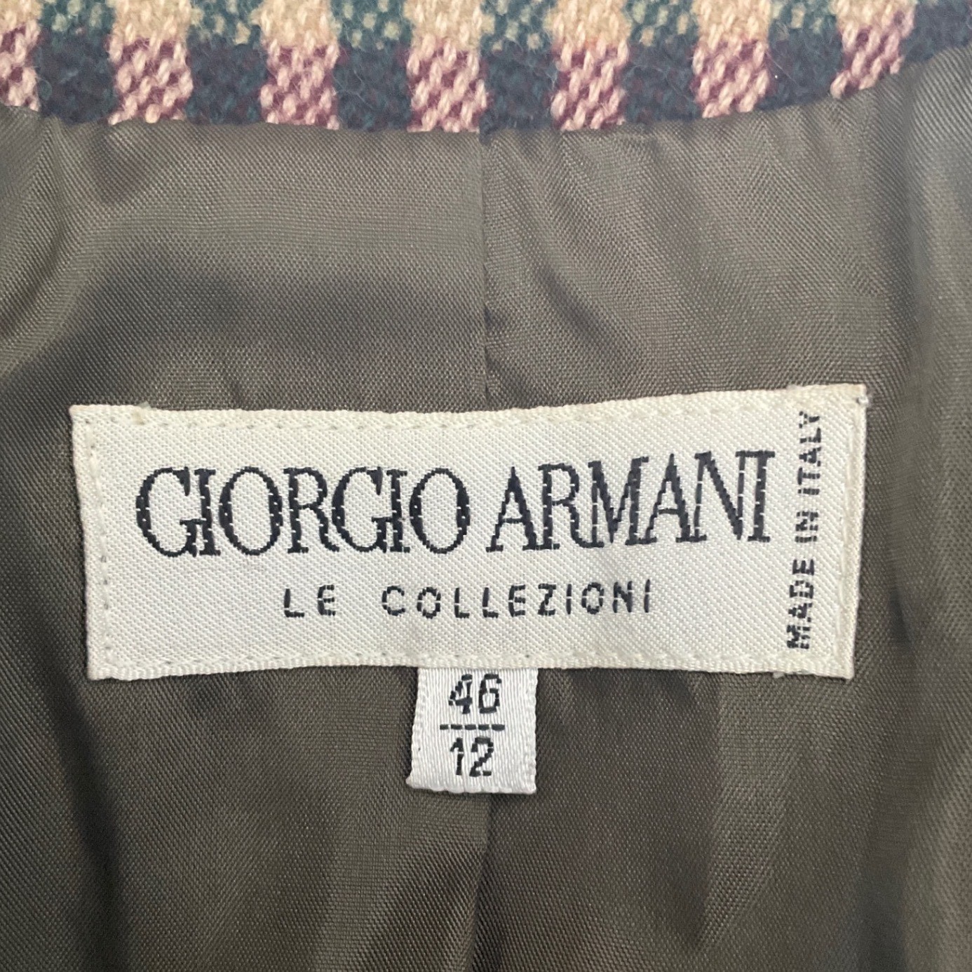 Giorgio Armani Le Collezioni Vintage Wool Plaid Cropped Blazer Women 12 Italy