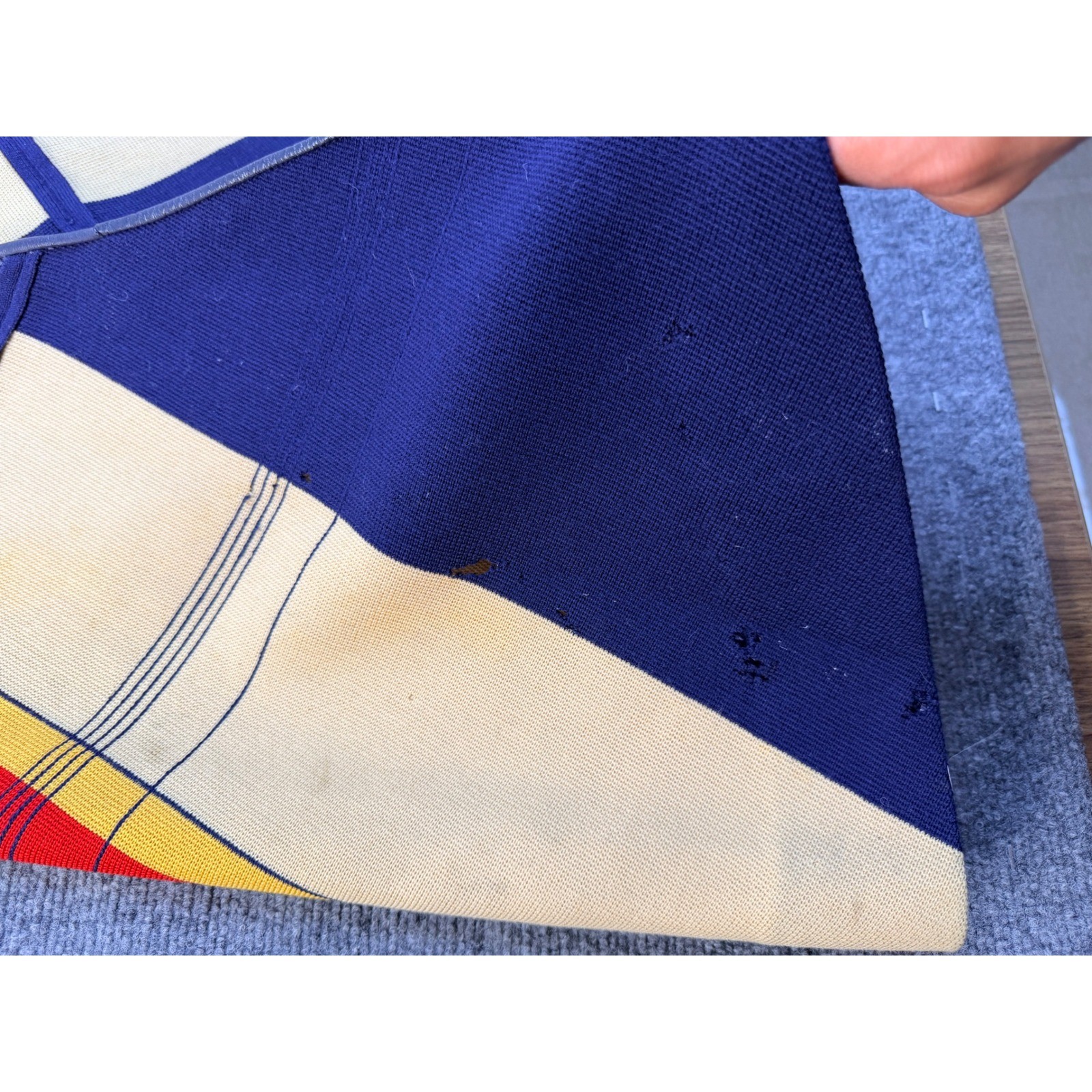 Vintage Geometric Colorblock Knit Cardigan Sweater Jacket Red Blue Yellow Small