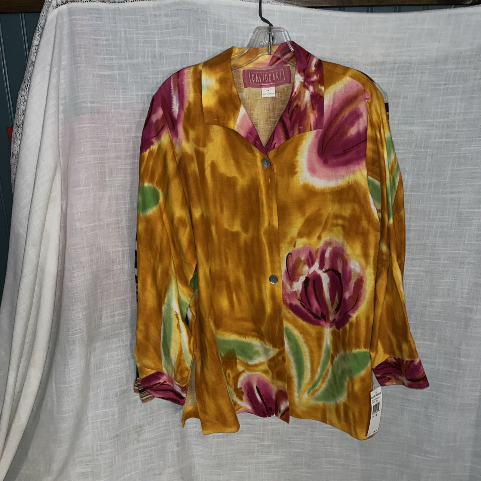 David Dart Women’s Top Long Sleeve Button Up 100% Linen RN73118 Style WIAA31 Vtg