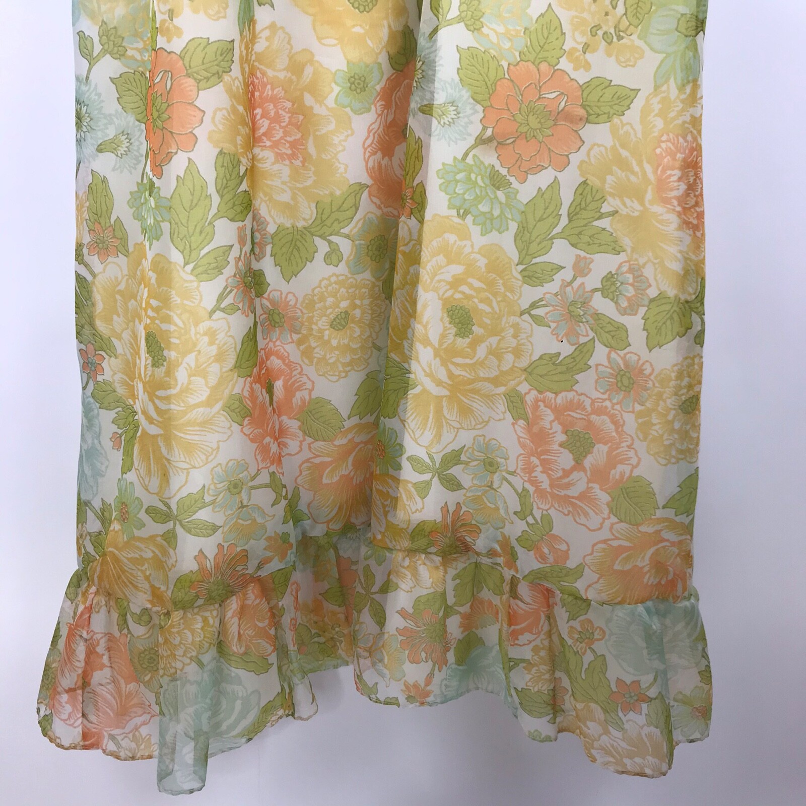 Vintage Maxi Dress Cottagecore Floral Ruffles Lace Trim Hippie BOHO Size 13?