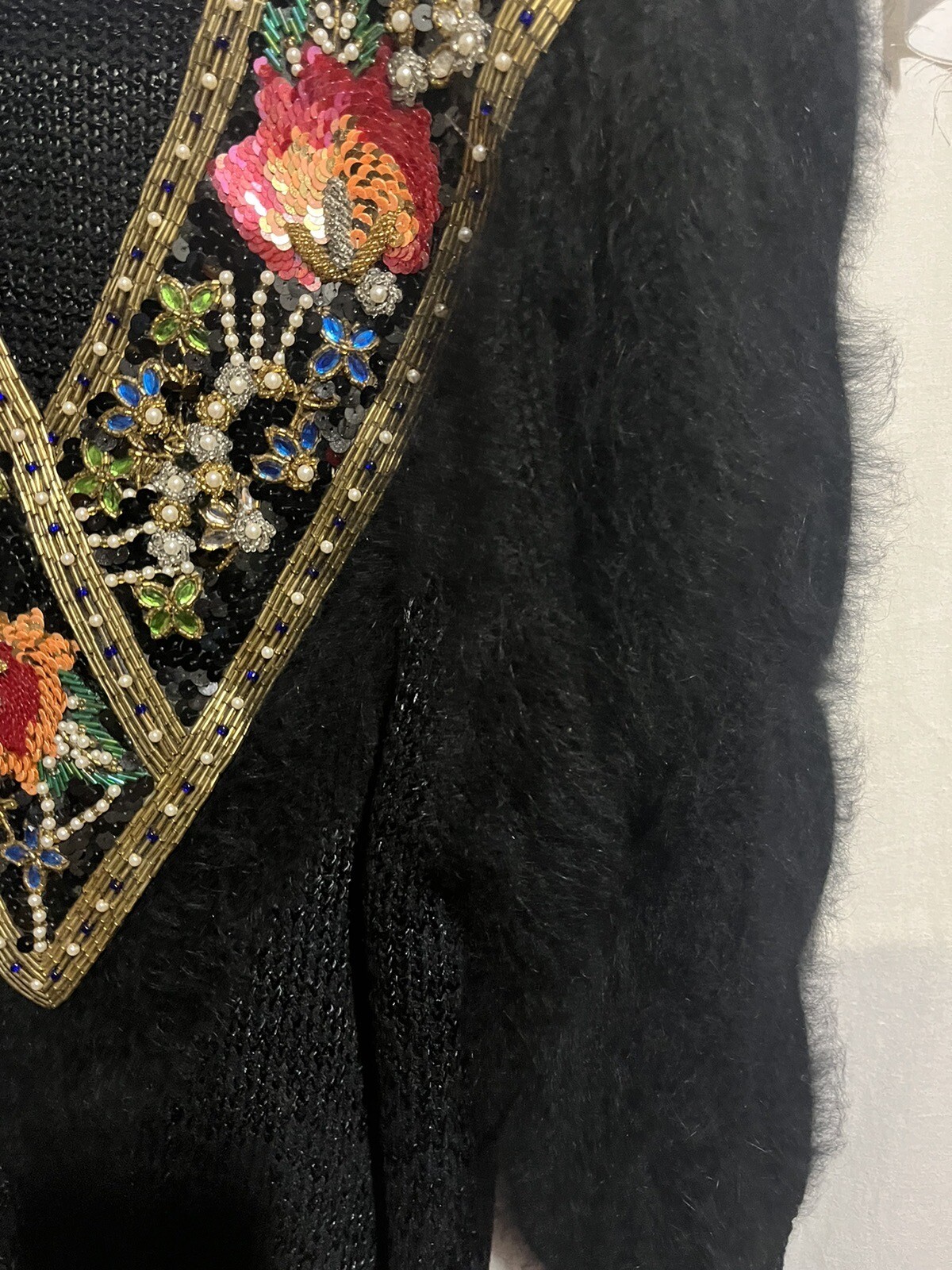 Vintage Side Effects Sequin And Beaded Angora Sweater