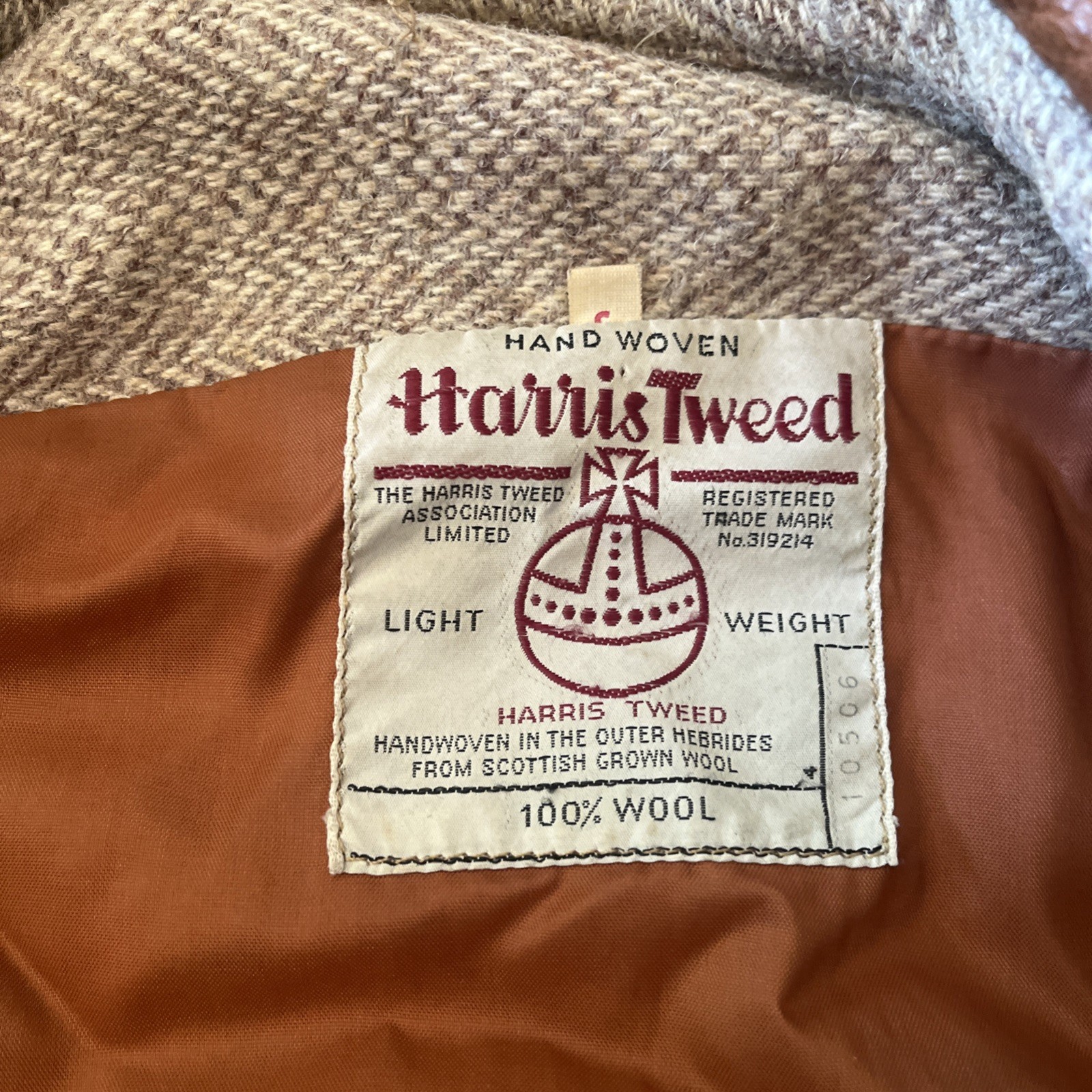 Vtg Harris Tweed Wool Jacket Size S Brown Leather Elbow Patch & Collar Zip READ