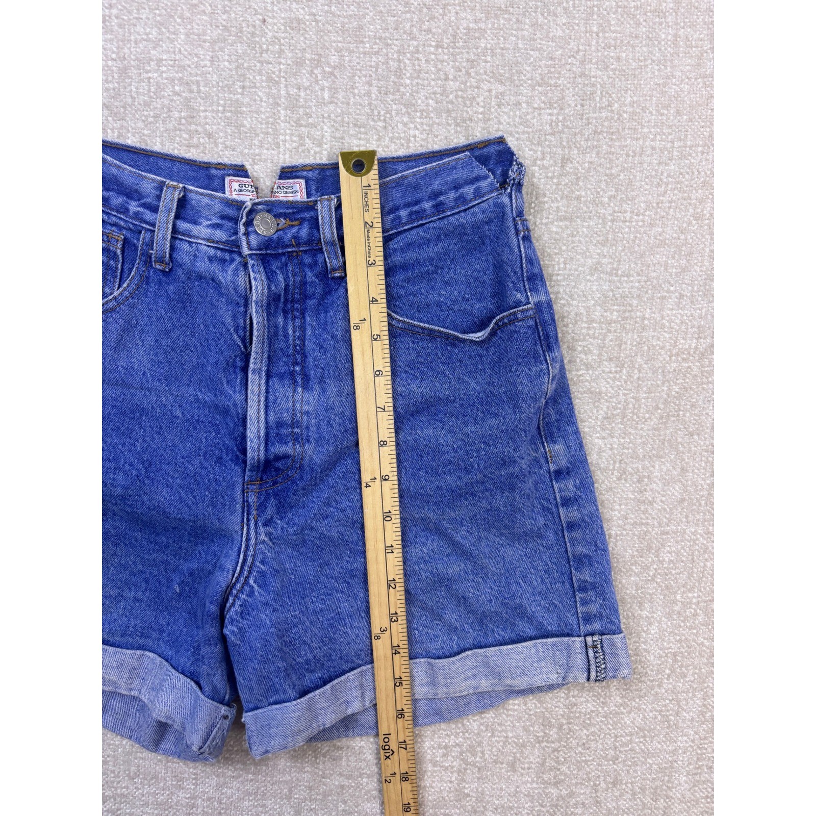 Vintage Guess Georges Marciano Denim Shorts Blue High Waist Button Fly Size 31