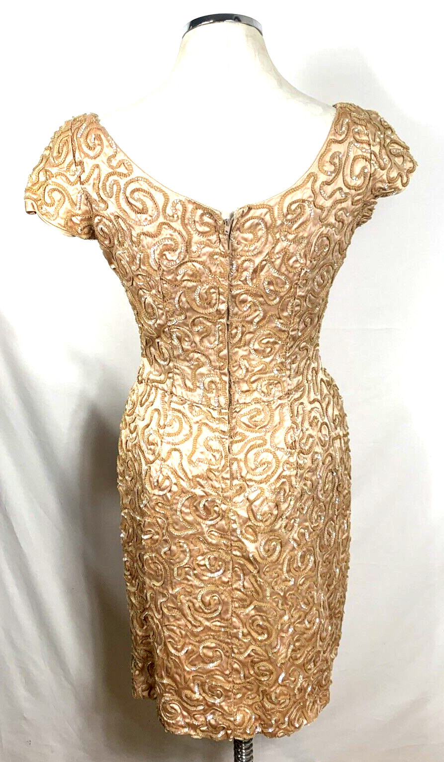 Emma Domb Dress Sz S/M Light Copper Sequin Embellished Midi Party Union Made
