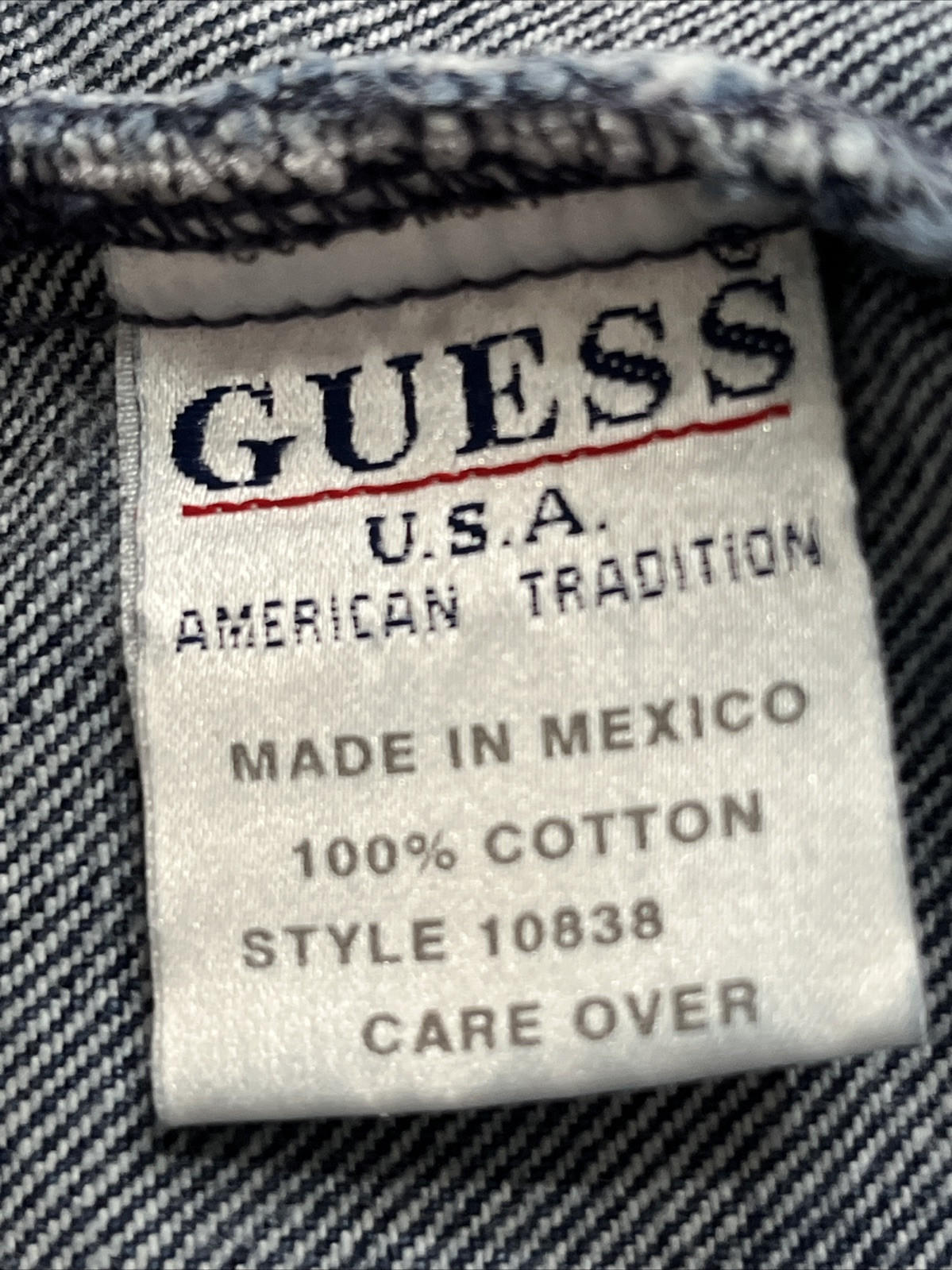 Vintage GUESS Blue Jean Jacket Crop Dark Wash Medium Fringe Button Up