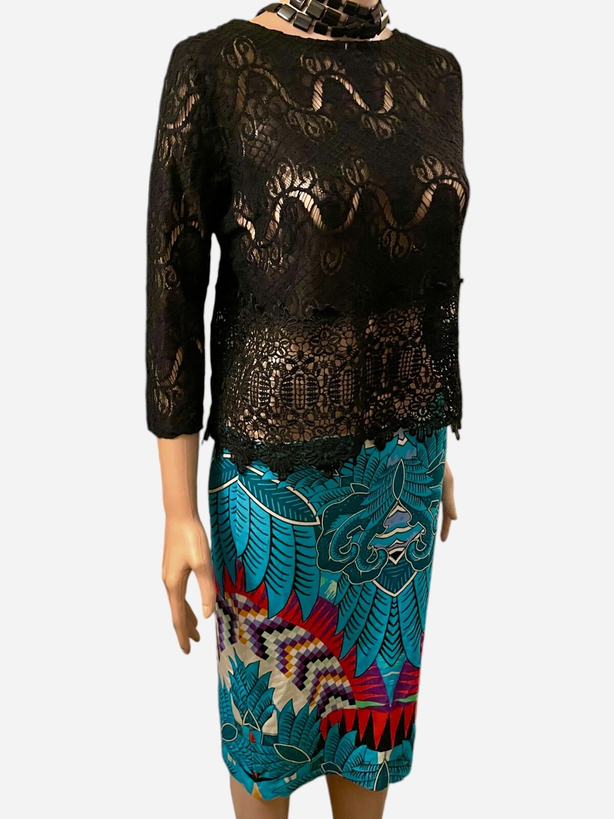 Vintage Y2K Designer Skirt Mara Hoffman Rare Tube Skirt Boho Psychedelic Blue L