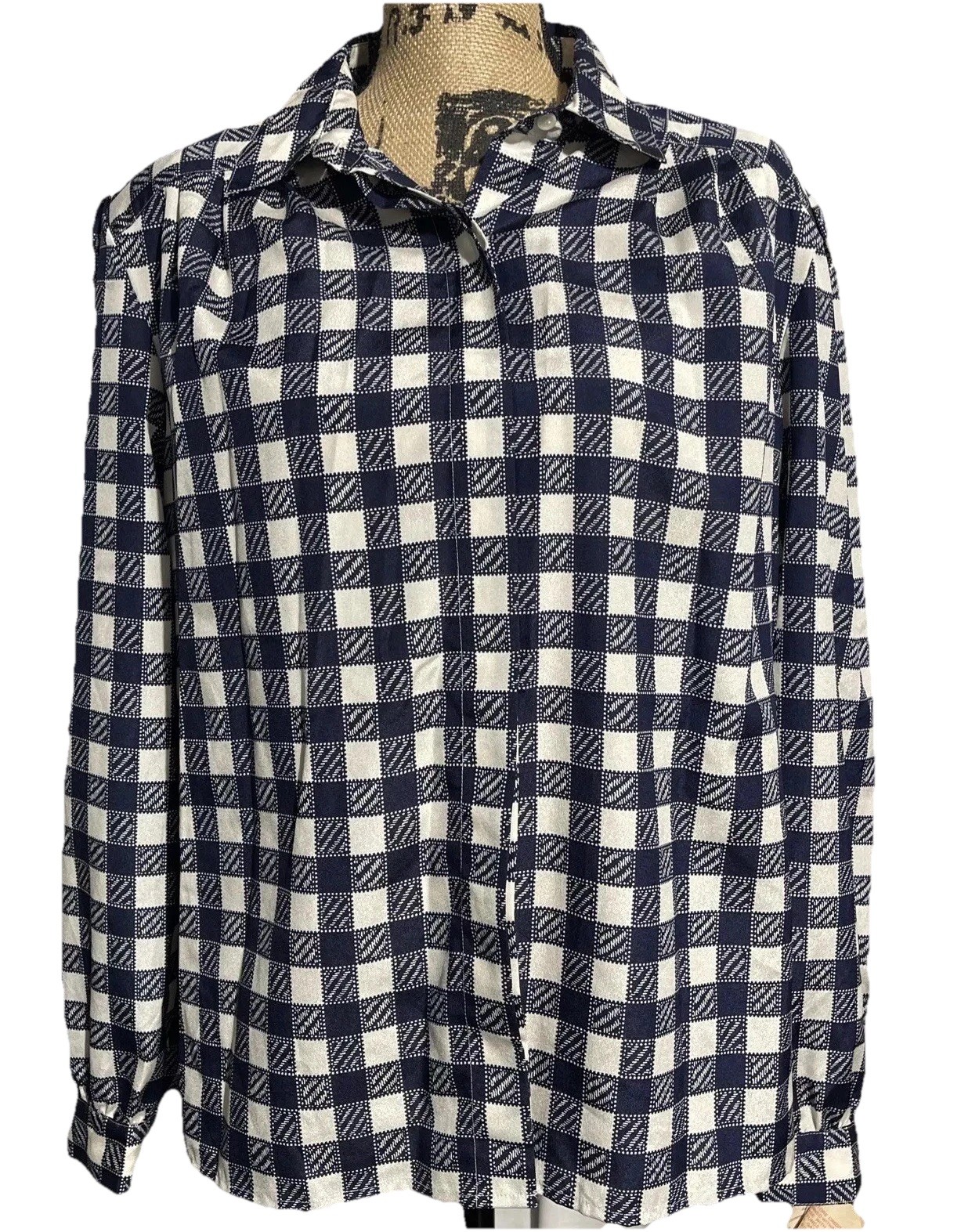 Country Suburbans Womens Blouse Size 16 Blue & White Checked Button Up