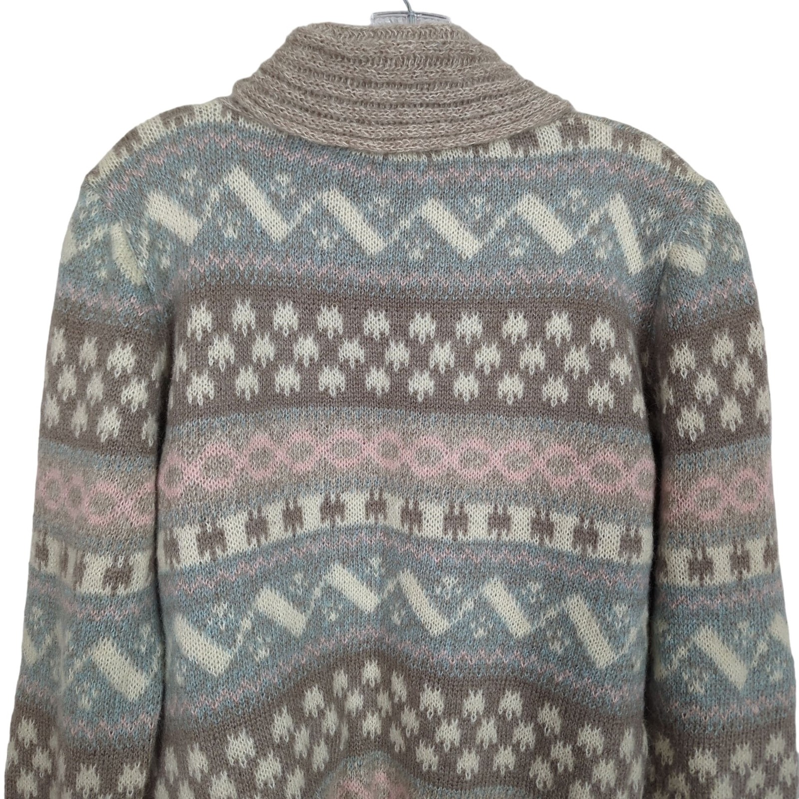 Vintage Nanette Women’s Fair Isle Sweater S/M Pastel Pattern Shawl Collar