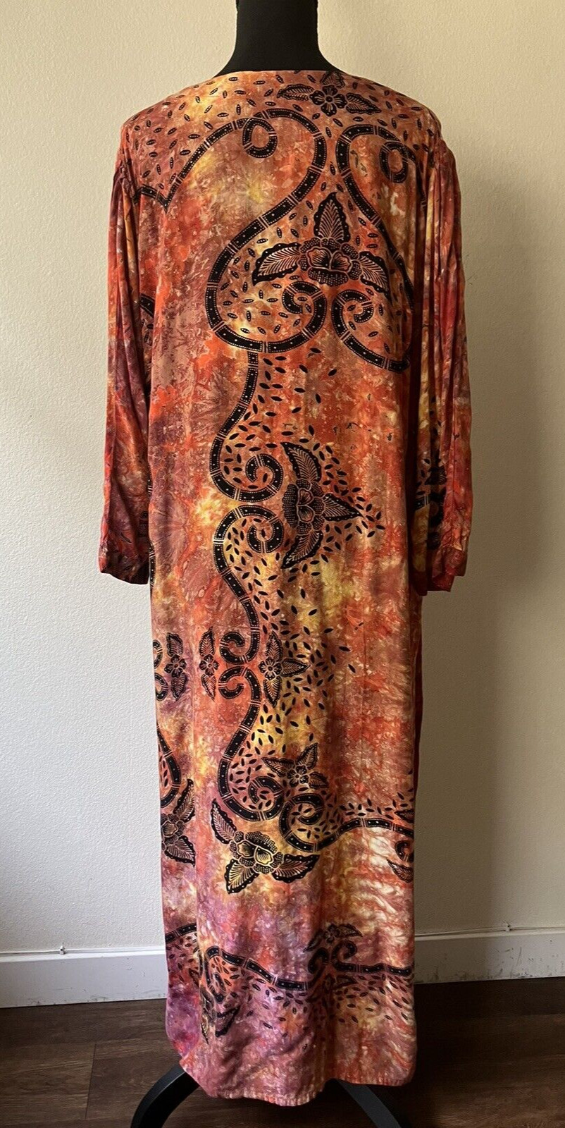 Vintage 70s Lady Cactus Batik Print Tie Dye Caftan/Maxi Dress Boho Festival L/XL