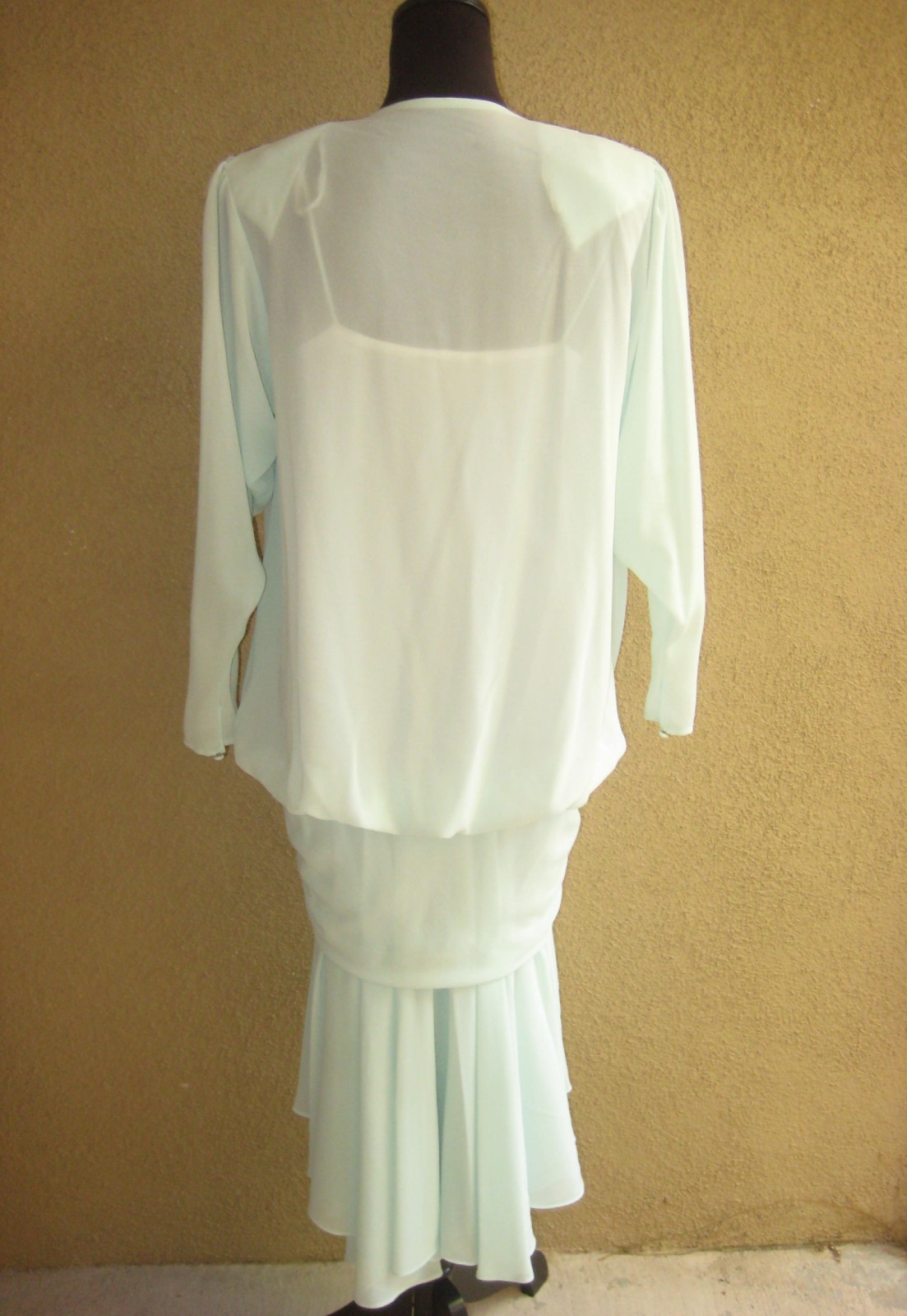 Vintage 1982 Casadei Eletra chiffon dropwaist bead padded shoulder party dress