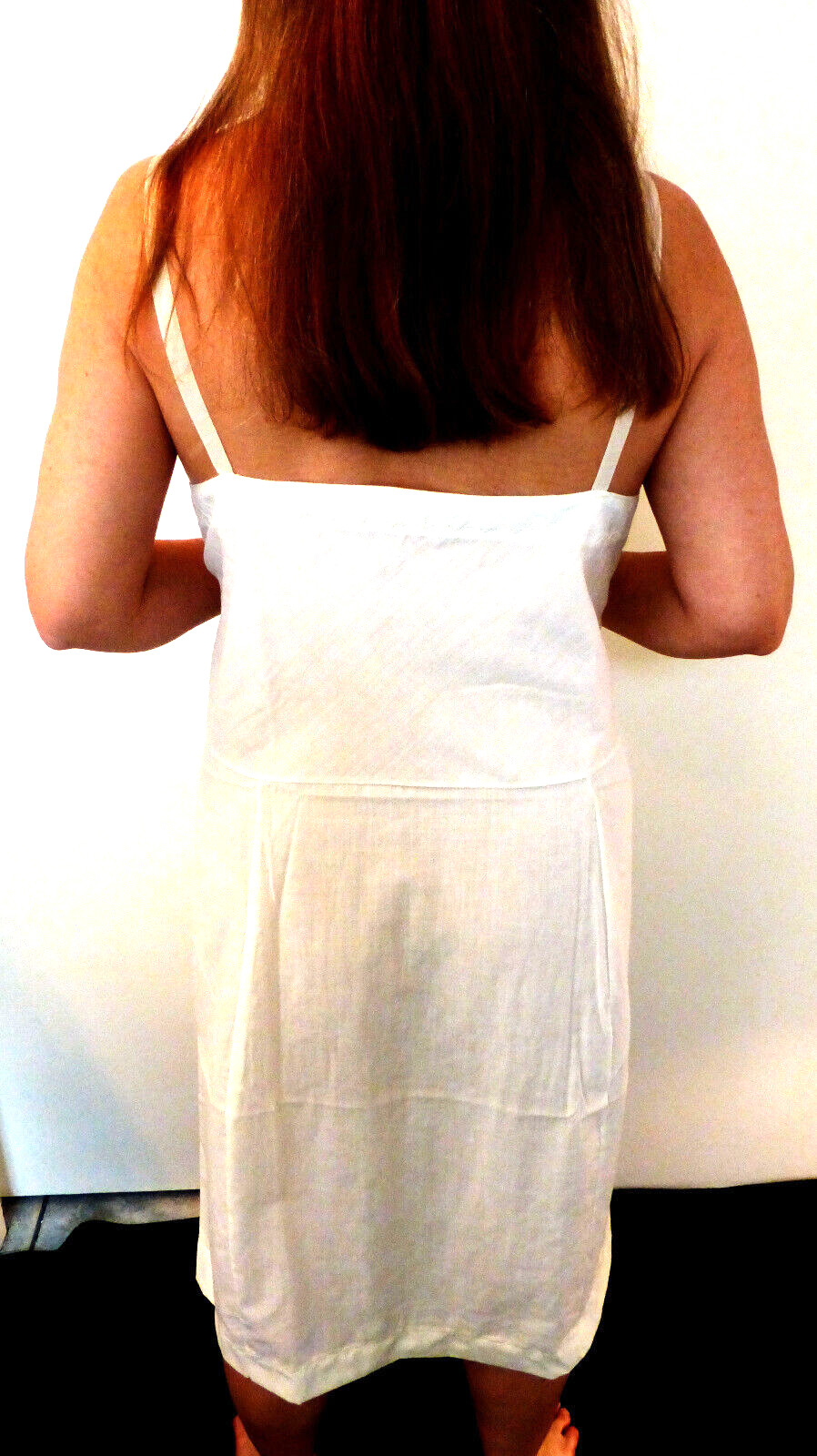 ELEGANT STONE WEAR VINTAGE WHITE COTTONY SOFT EMBROIDERED FULL SLIP 44 EVC