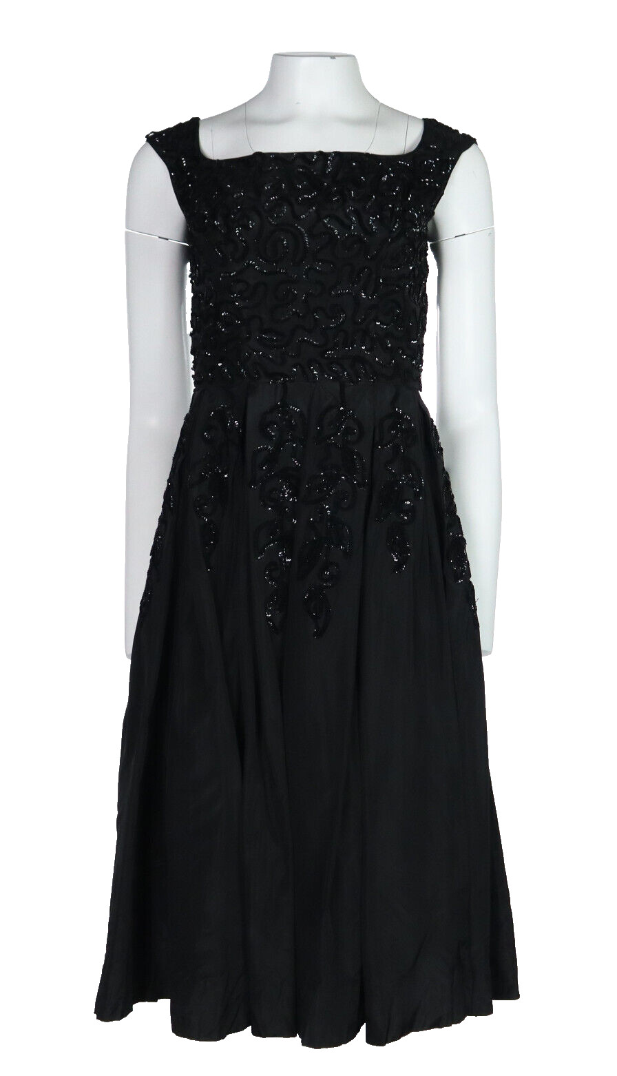 Vintage 50s EMMA DOMB USA Women’s XS 2 Black Taffeta Sequin Midi Party Dress