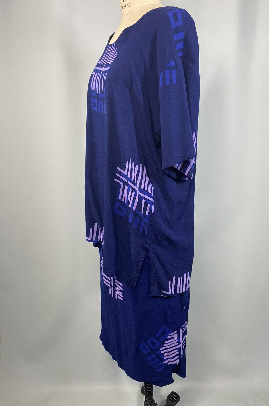 Vintage Tropical Dress set SIZE XL Rayon Navy Top & Wrap skirt loose beach