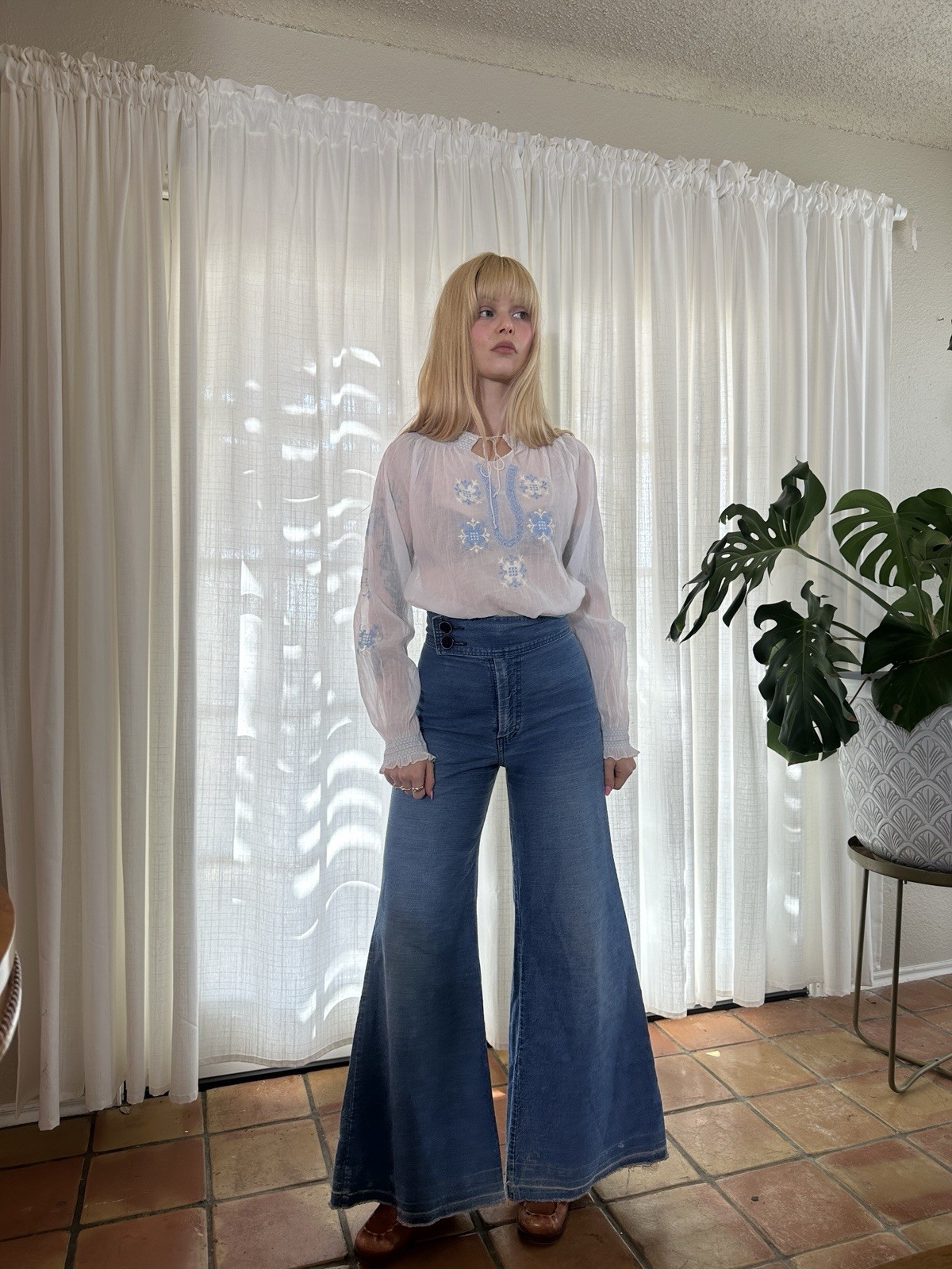 Vintage 70s Embroidered Peasant Blouse 1970s Boho