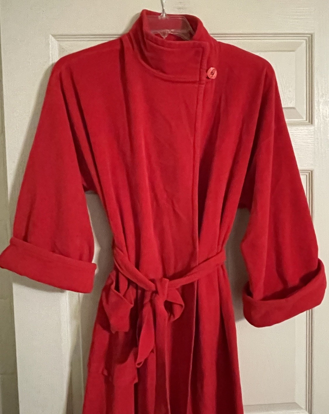 Vintage Vanity Fair Robe Women’s Size Large Full Length Red Fleece 3/4 Sleeves