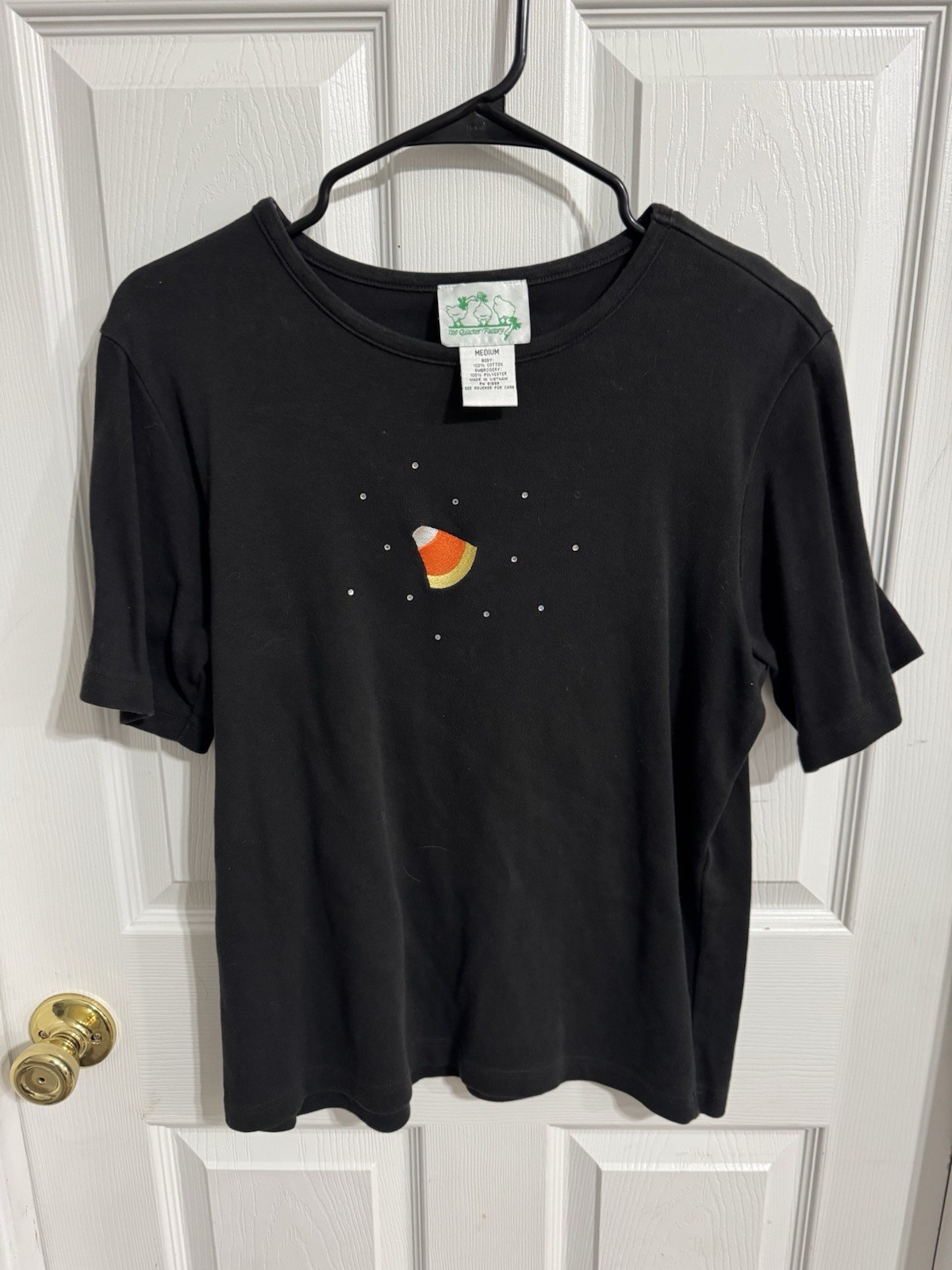 Vtg. Quaker Factory Women’s Medium 2-peice Halloween Candy Corn Embroidery Se