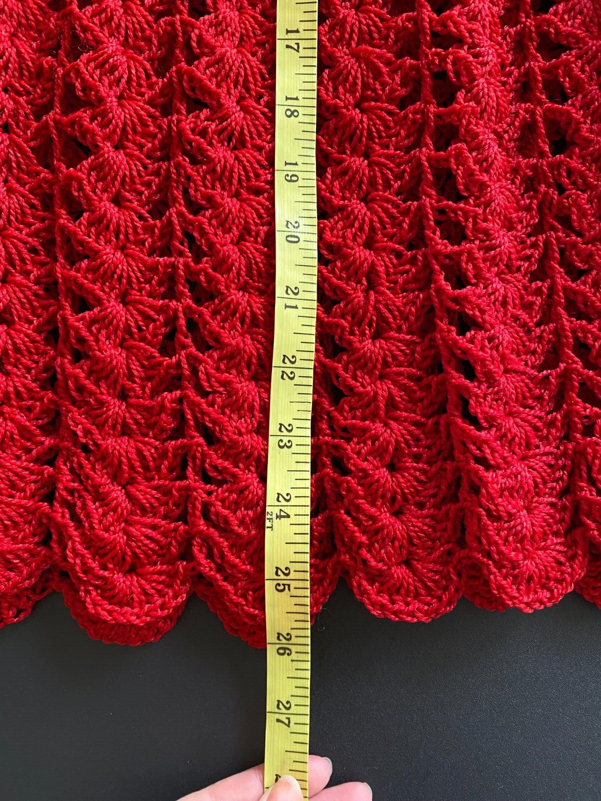 Vintage 1970s Red Crochet Handmade Midi Skirt Boho Retro Chic S/M