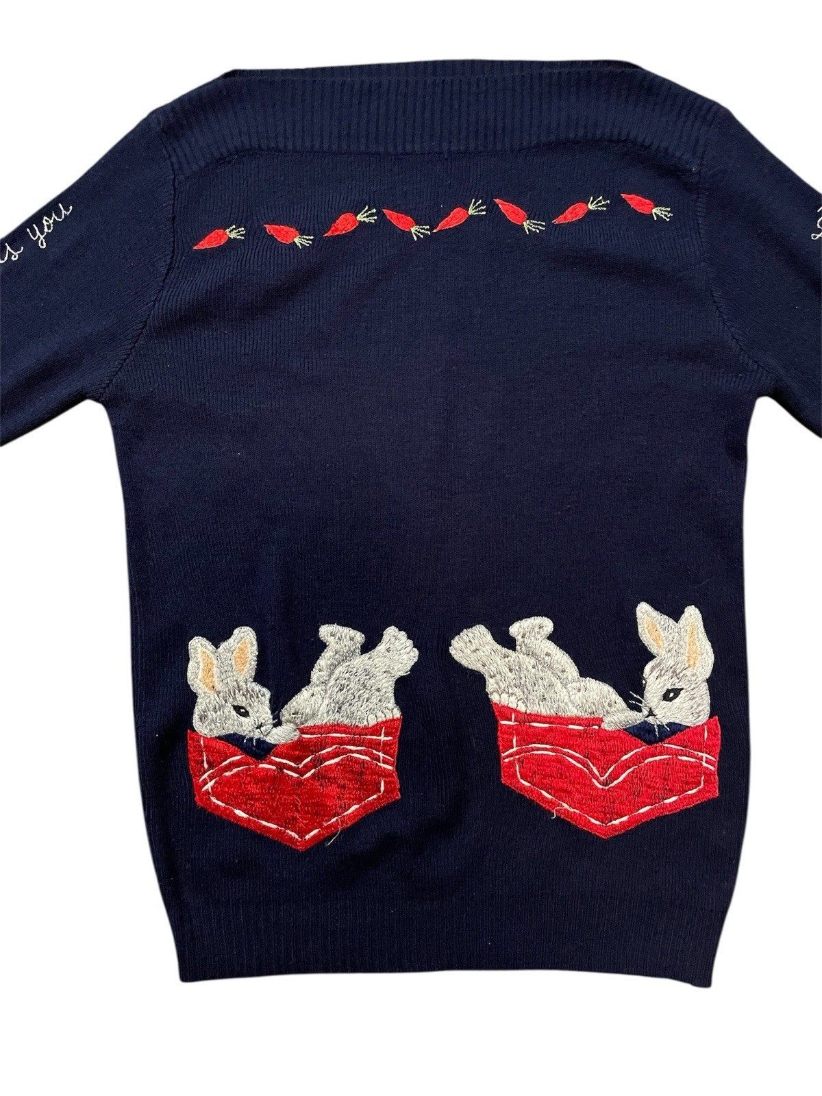 Vintage Embroidery And Intarsia Bunny Sweater Size XS Cottage core, Grandma Chic
